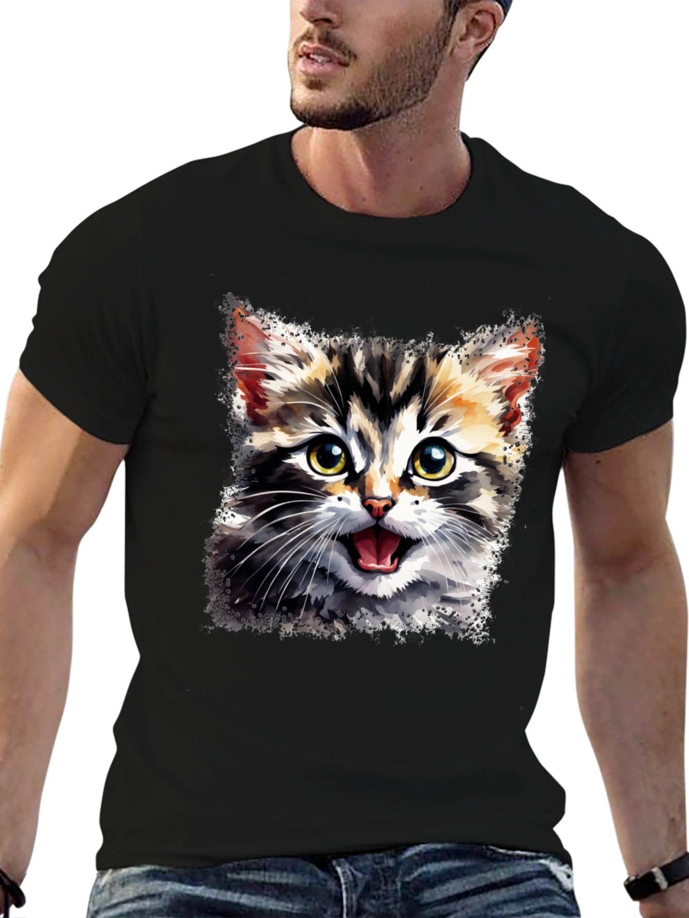 Cute Cat Graphic Tee - Unisex Black T-Shirt