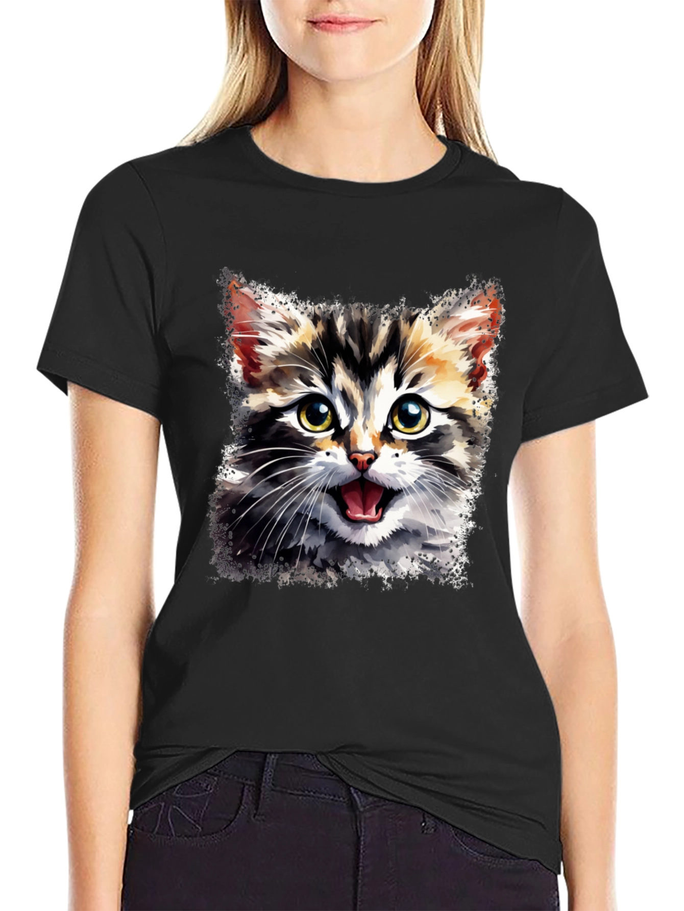Cute Cat Graphic Tee - Unisex Black T-Shirt