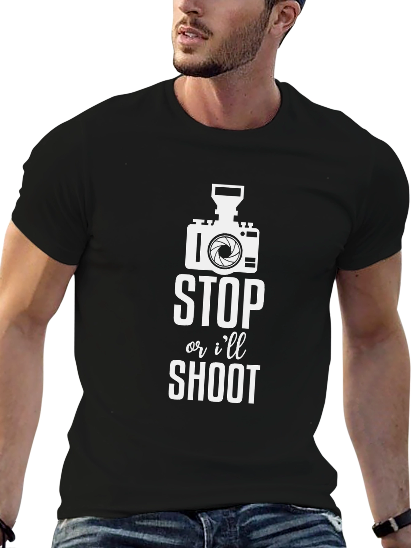Stop or Ill Shoot Black Cotton Graphic Tee