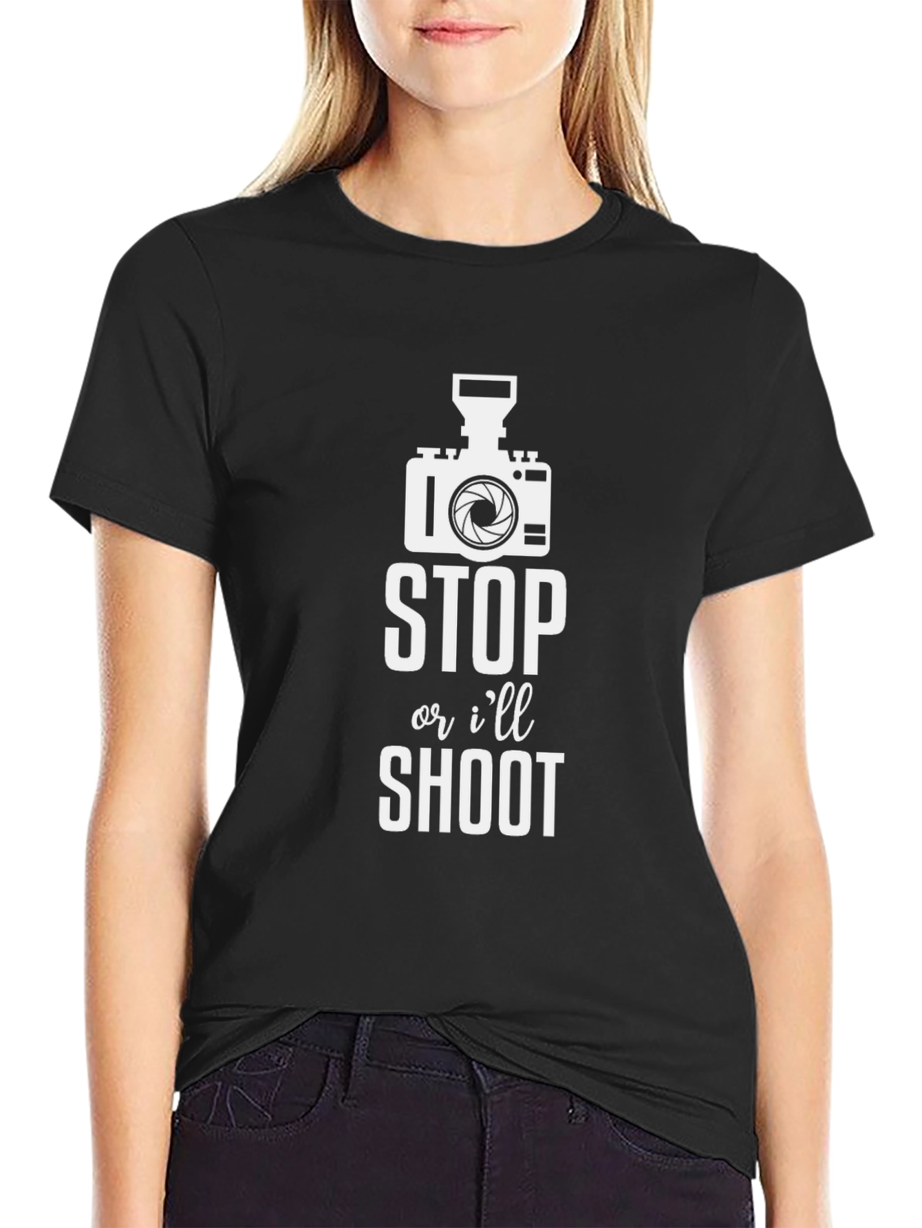 Stop or Ill Shoot Black Cotton Graphic Tee