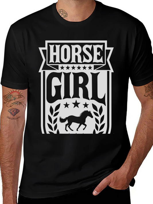 Horse Girl Graphic Tee - Black Cotton Blend T-Shirt