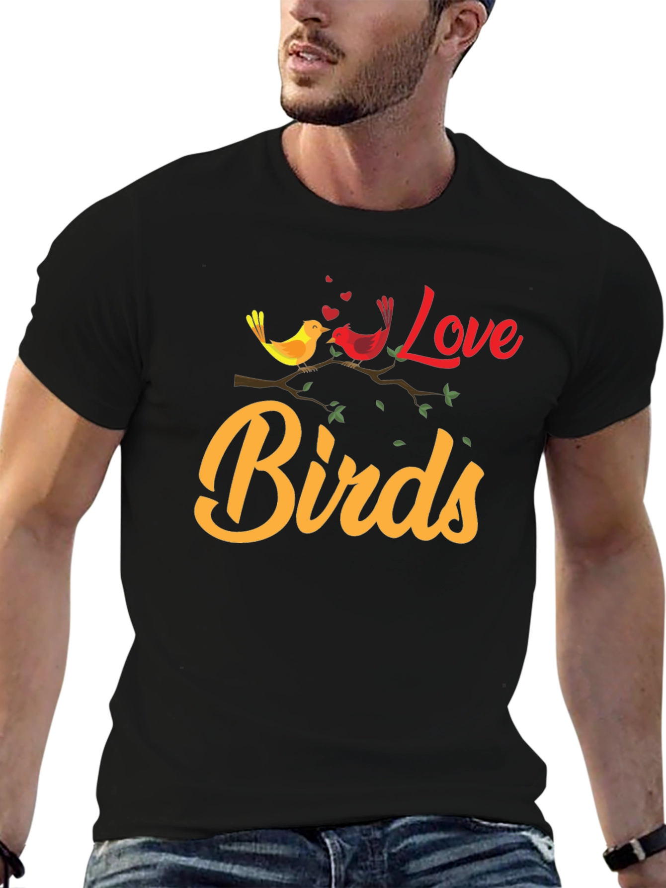 Love Birds Graphic Tee - Black Cotton T-Shirt
