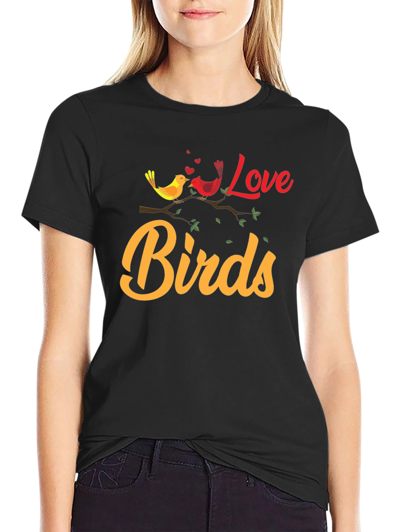 Love Birds Graphic Tee - Black Cotton T-Shirt
