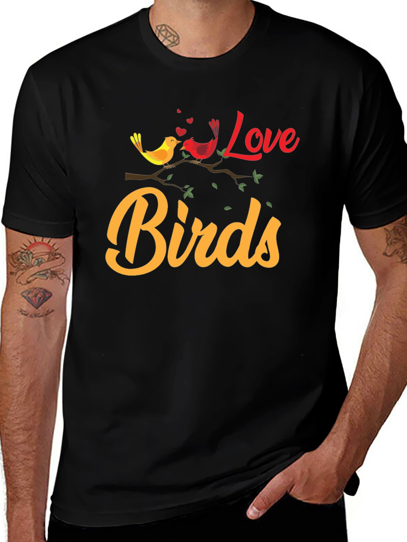 Love Birds Graphic Tee - Black Cotton T-Shirt