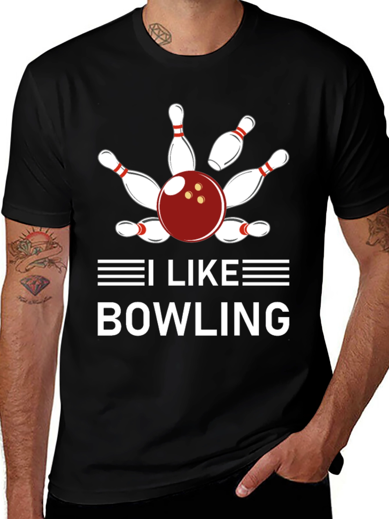 I Like Bowling T-Shirt - Unisex Black Cotton Tee