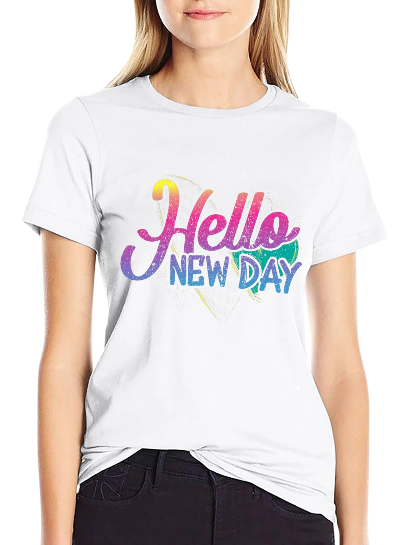 Hello New Day Graphic Tee - Black Cotton Blend