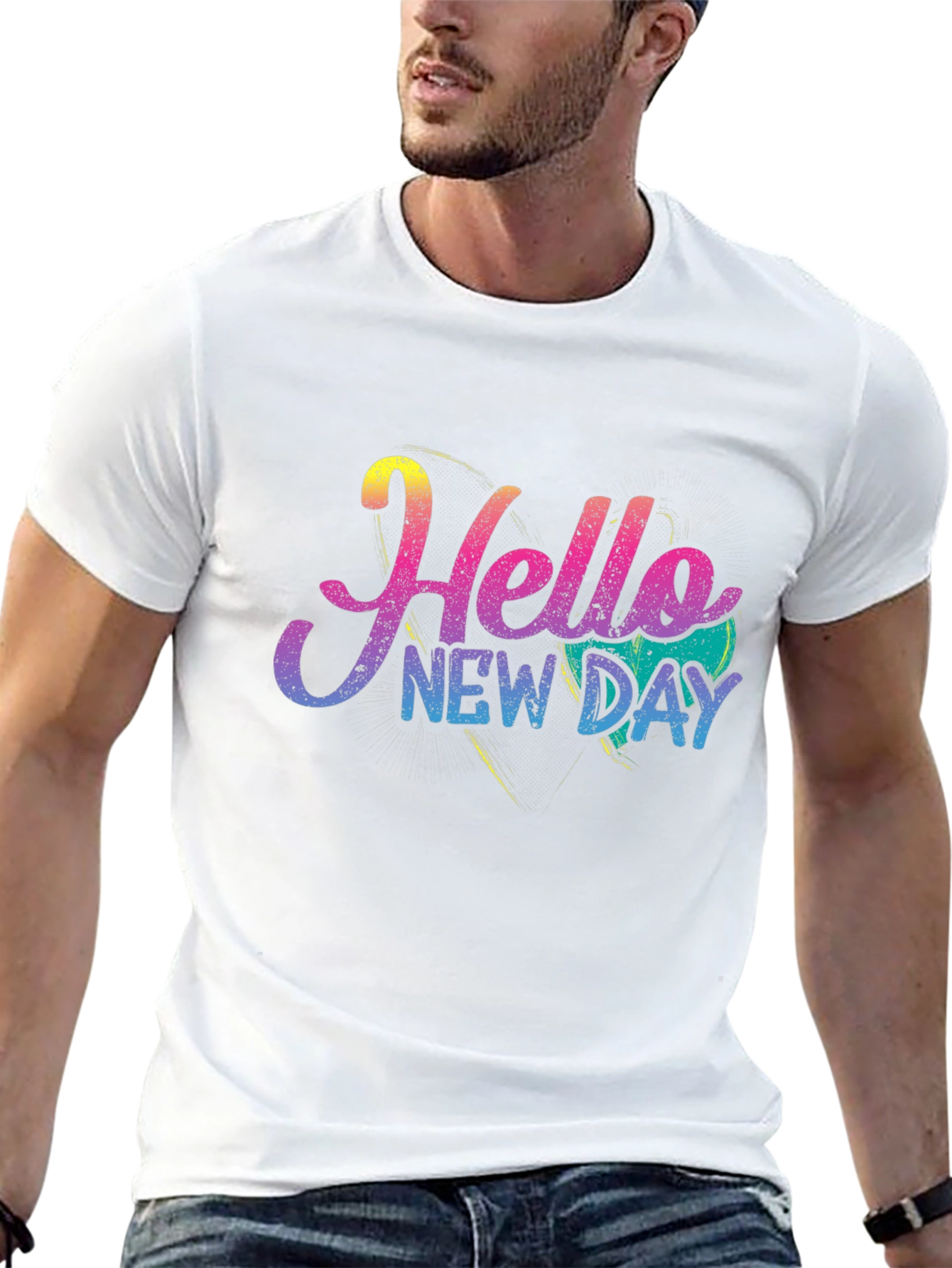 Hello New Day Graphic Tee - Black Cotton Blend