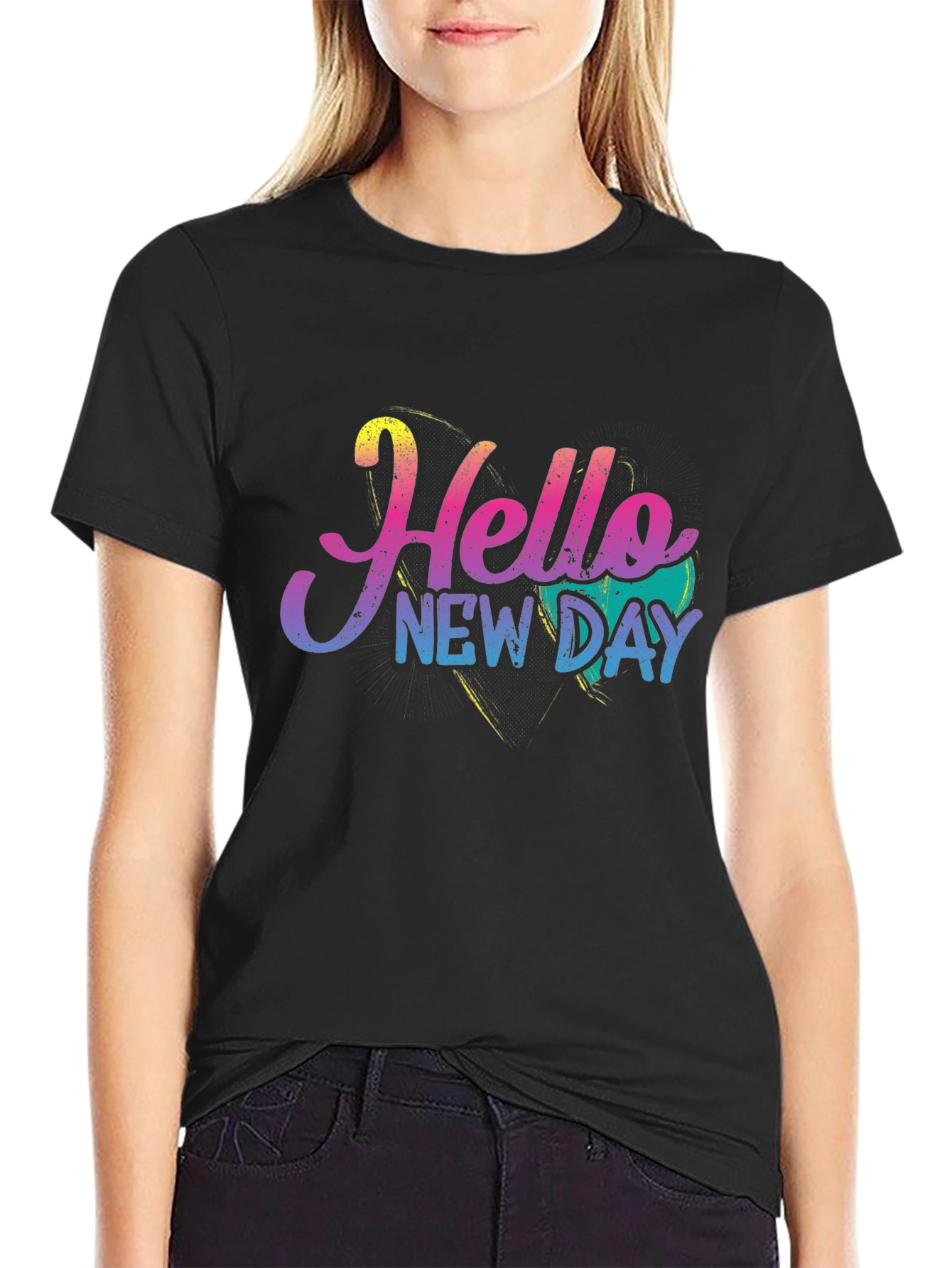Hello New Day Graphic Tee - Black Cotton Blend
