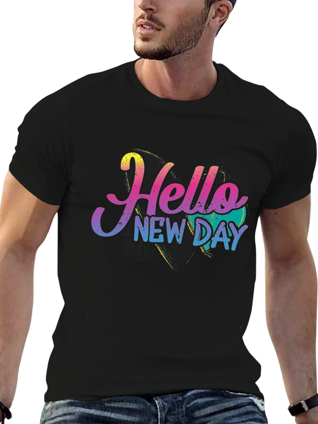 Hello New Day Graphic Tee - Black Cotton Blend