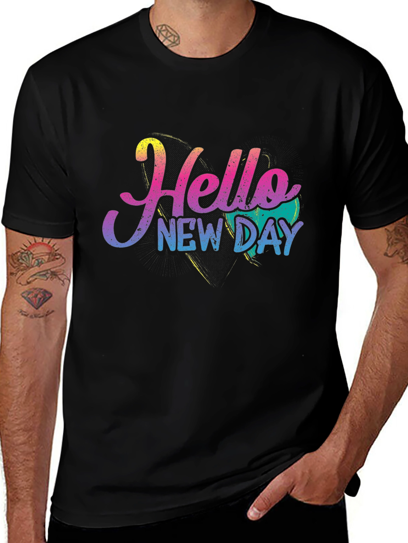 Hello New Day Graphic Tee - Black Cotton Blend
