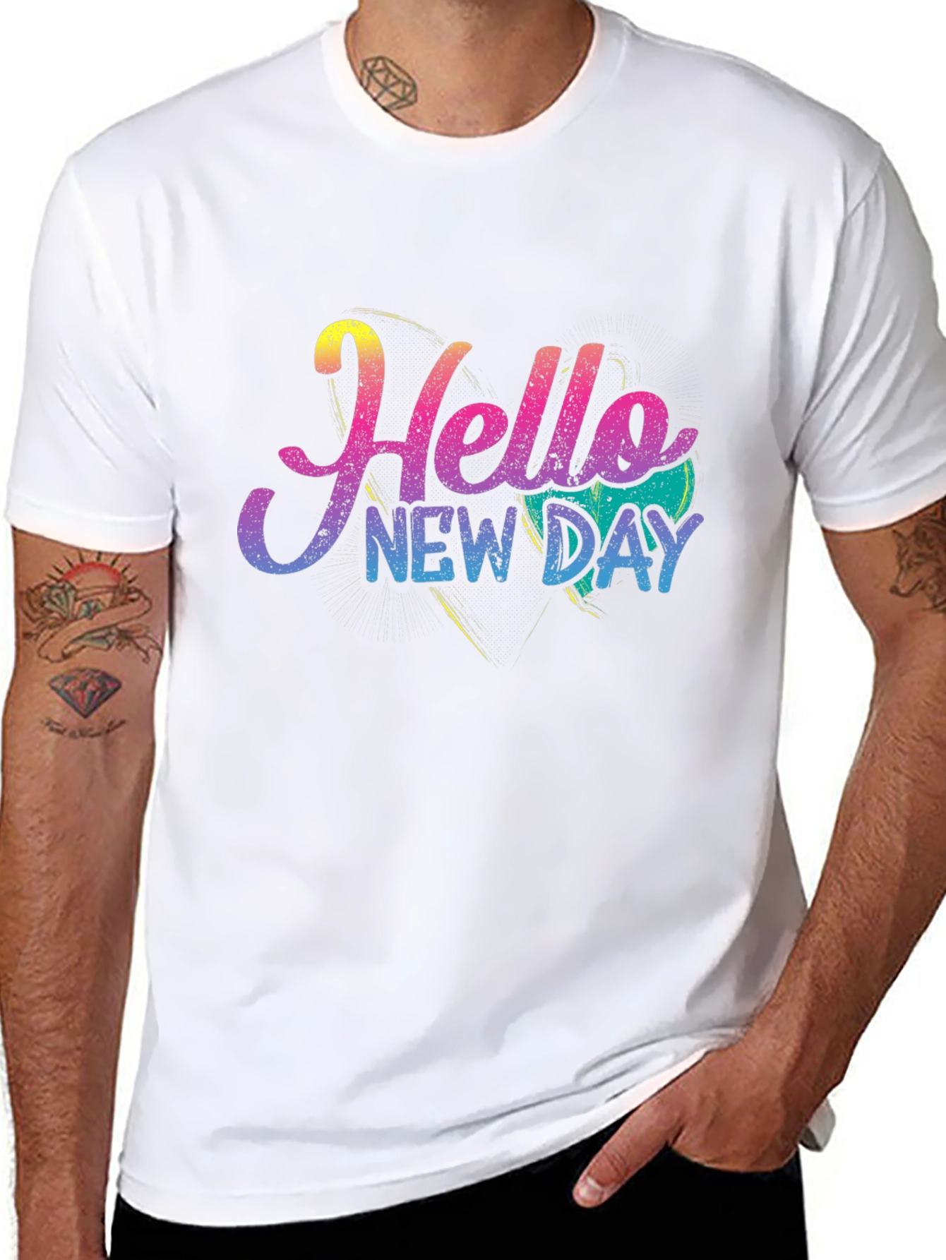 Hello New Day Graphic Tee - Black Cotton Blend