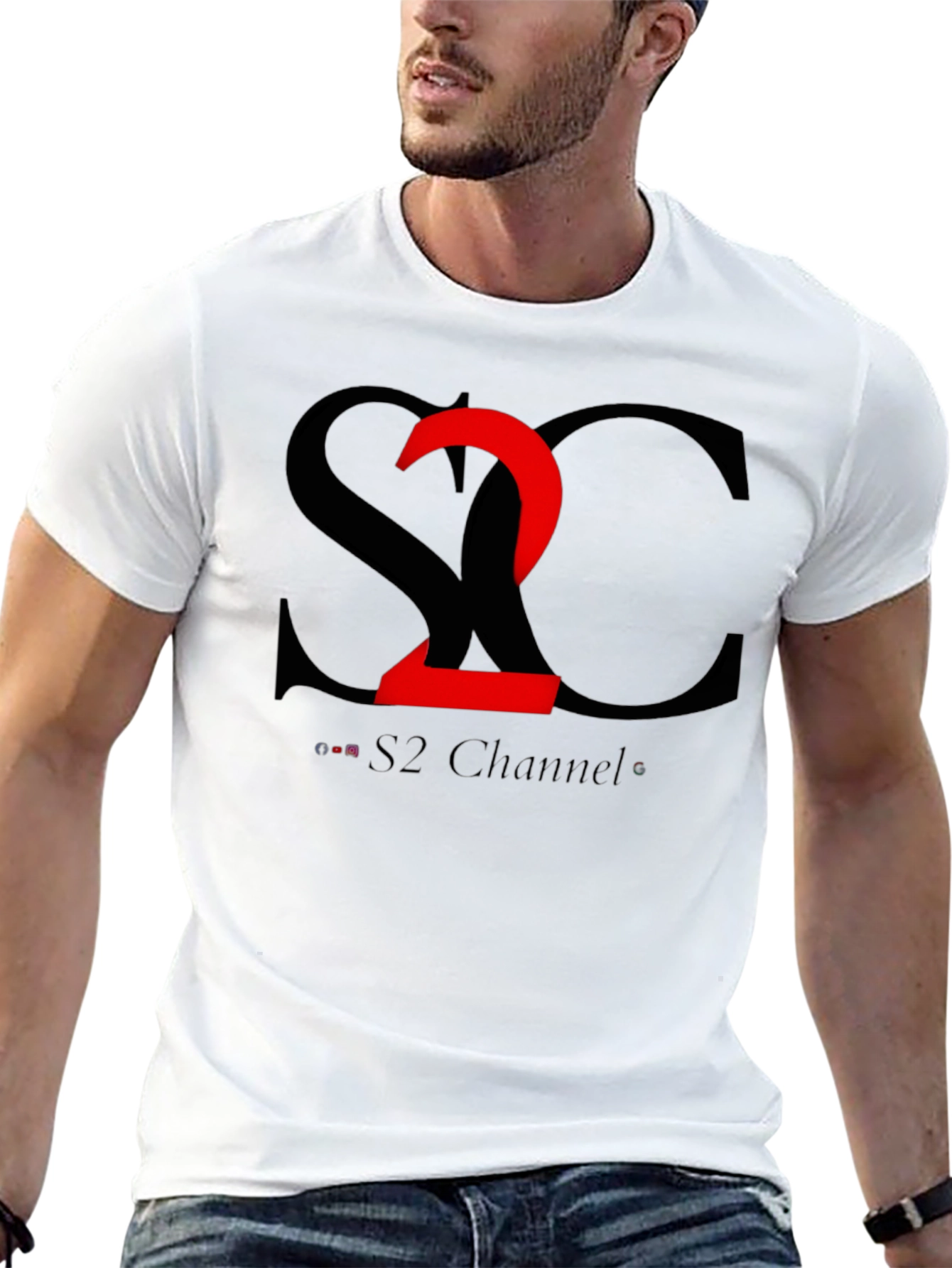 S2 Channel Black Cotton Tee - Modern Graphic Design