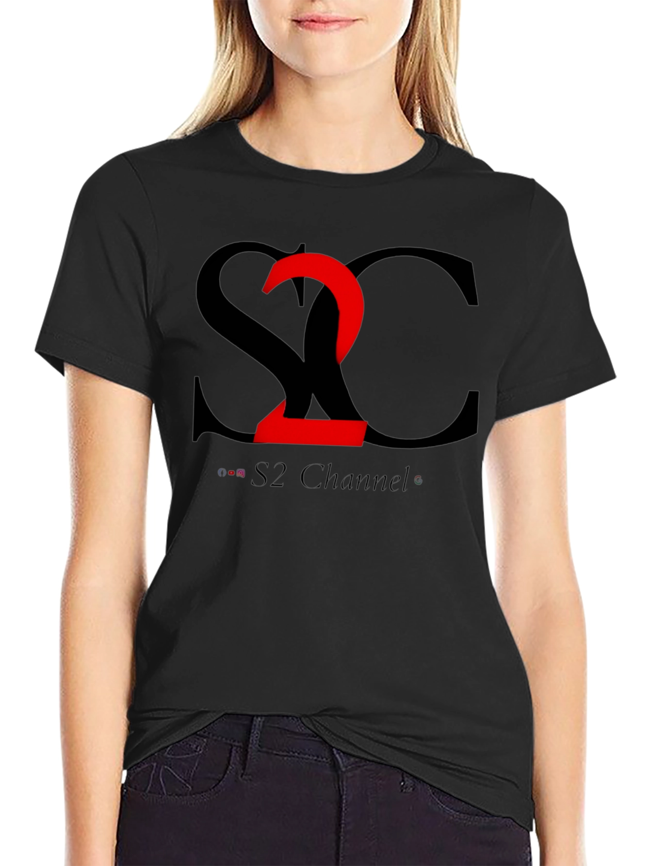 S2 Channel Black Cotton Tee - Modern Graphic Design