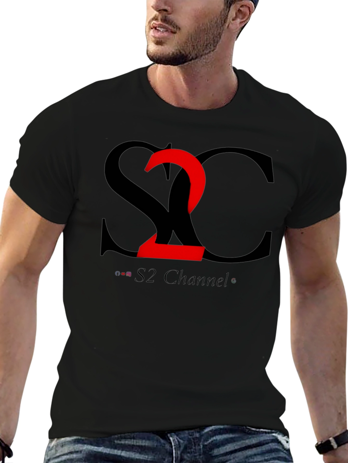 S2 Channel Black Cotton Tee - Modern Graphic Design