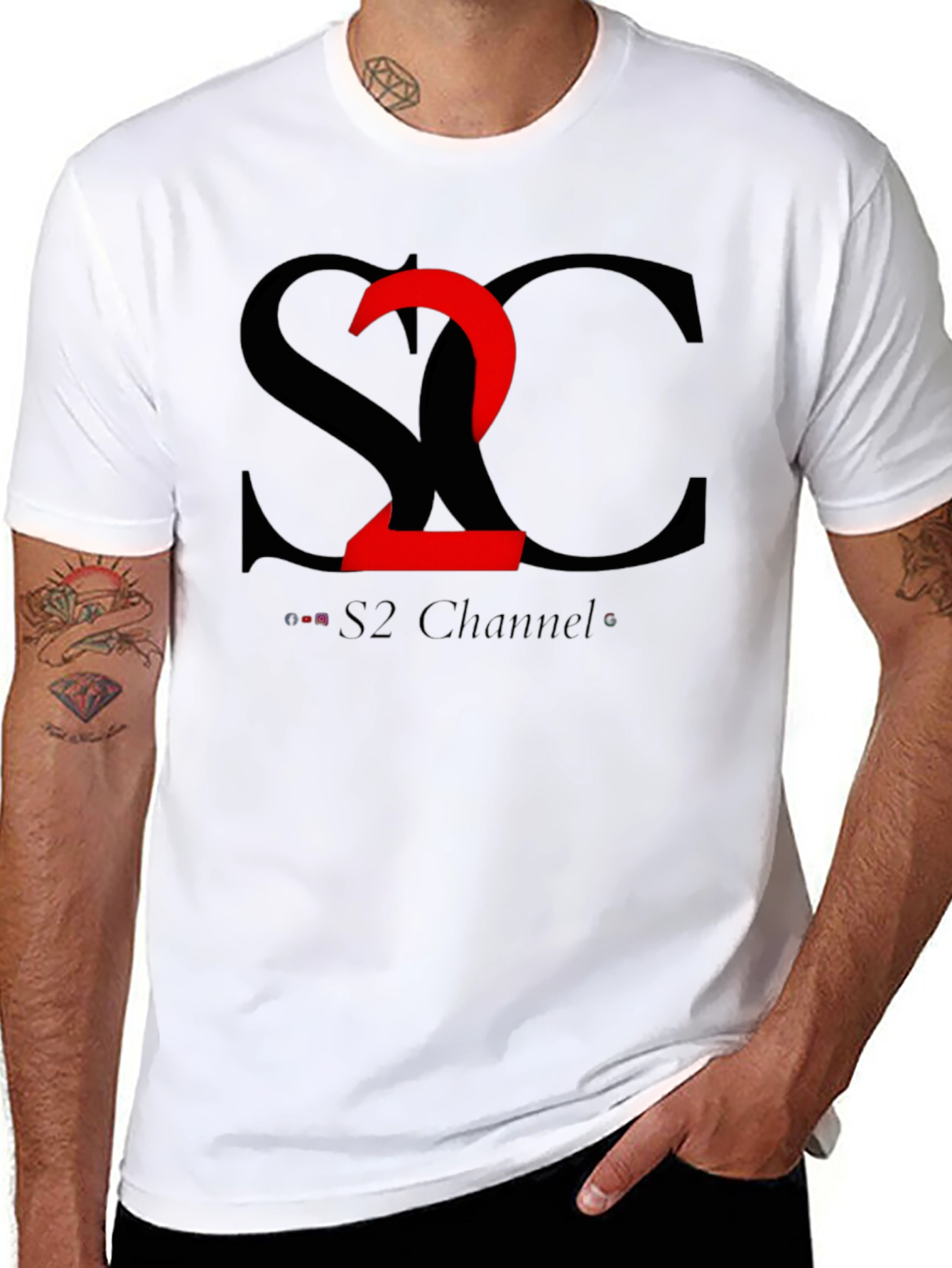 S2 Channel Black Cotton Tee - Modern Graphic Design
