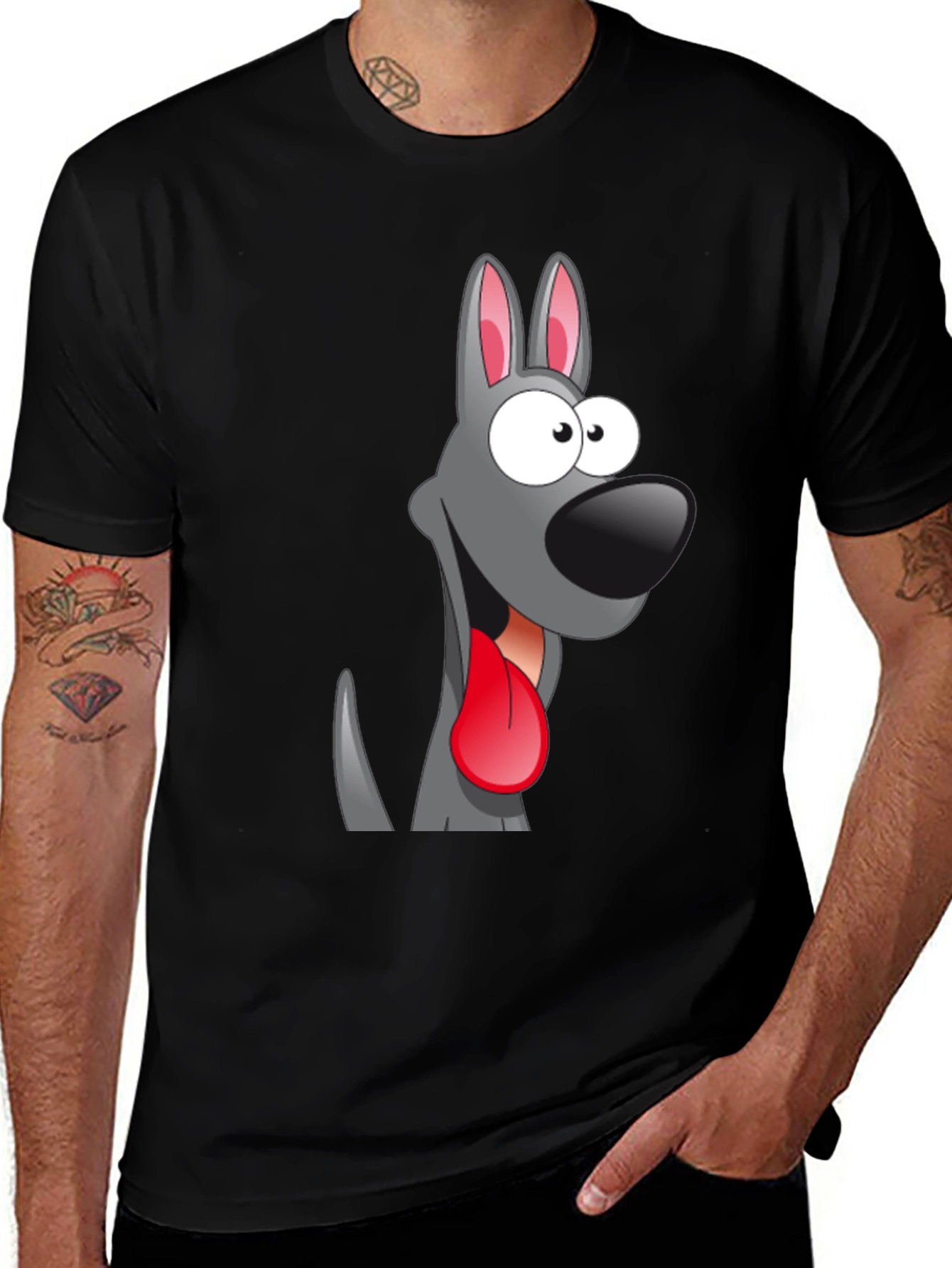 Cartoon Dog Graphic Tee - Quirky Black T-Shirt