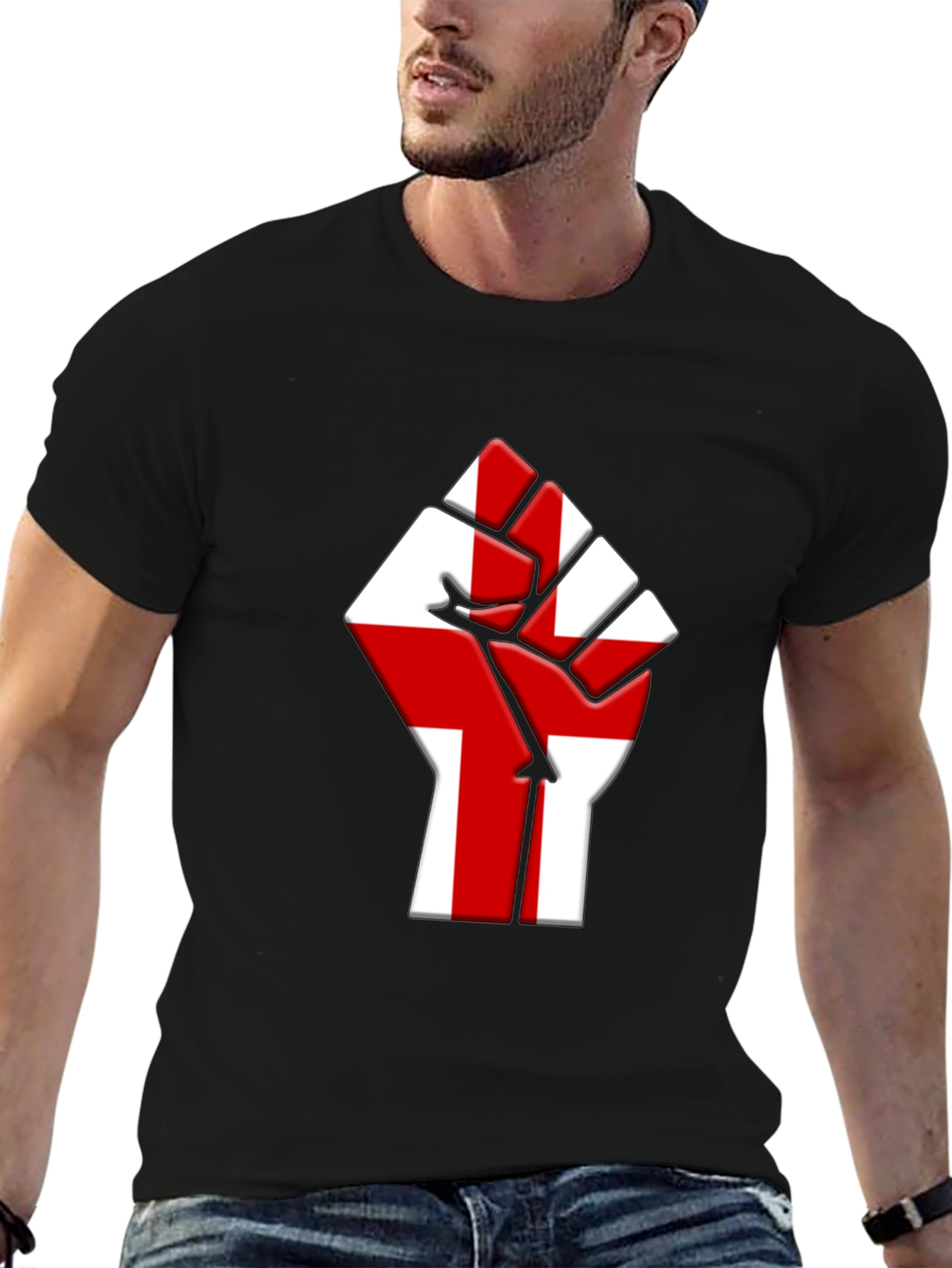 England Flag Fist T-Shirt - Black Cotton Tee