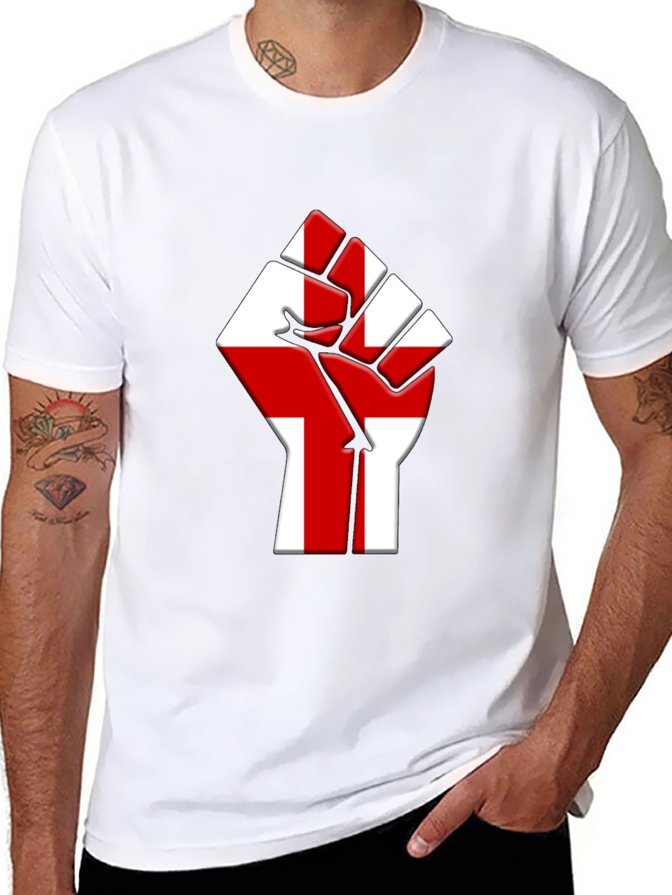 England Flag Fist T-Shirt - Black Cotton Tee
