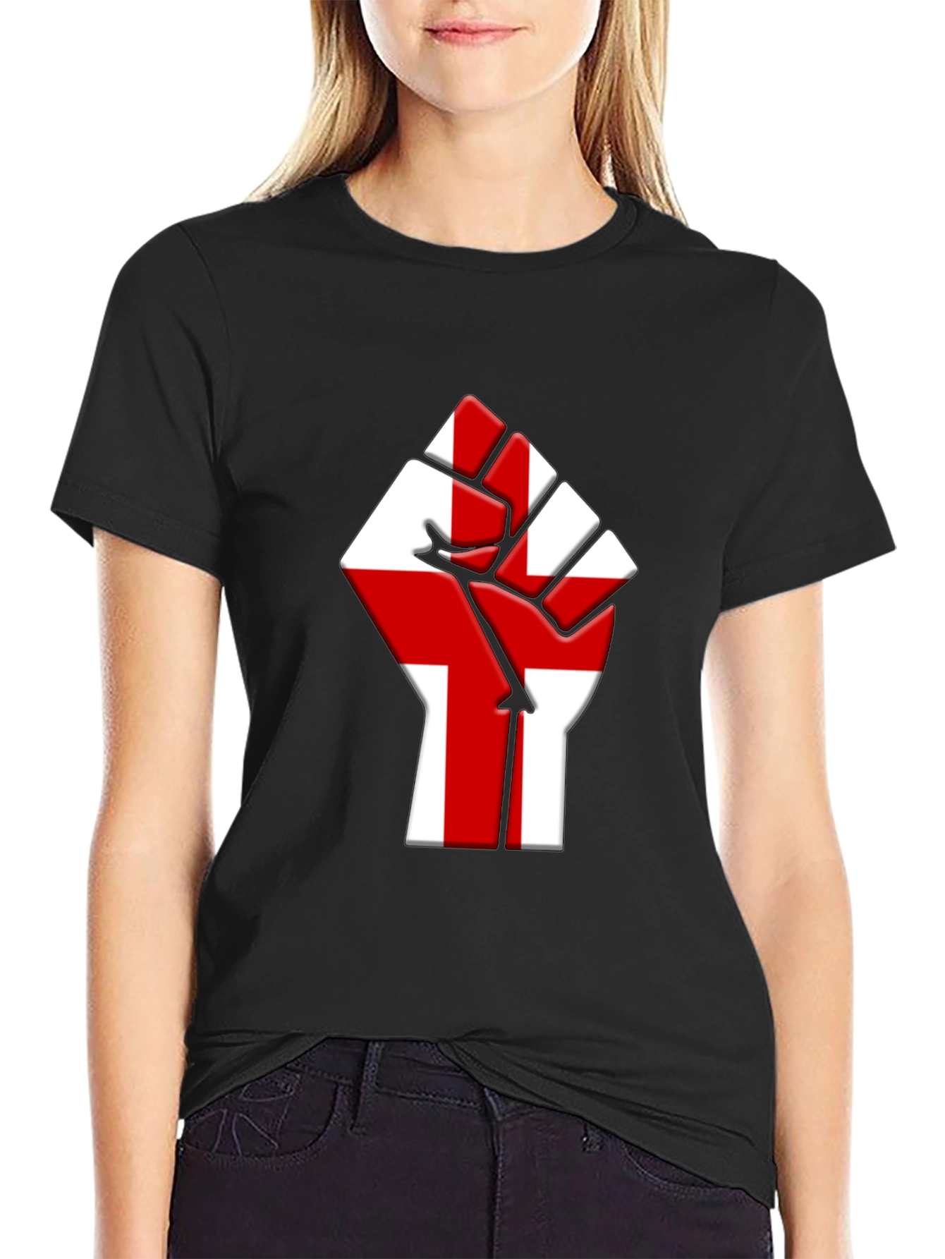 England Flag Fist T-Shirt - Black Cotton Tee