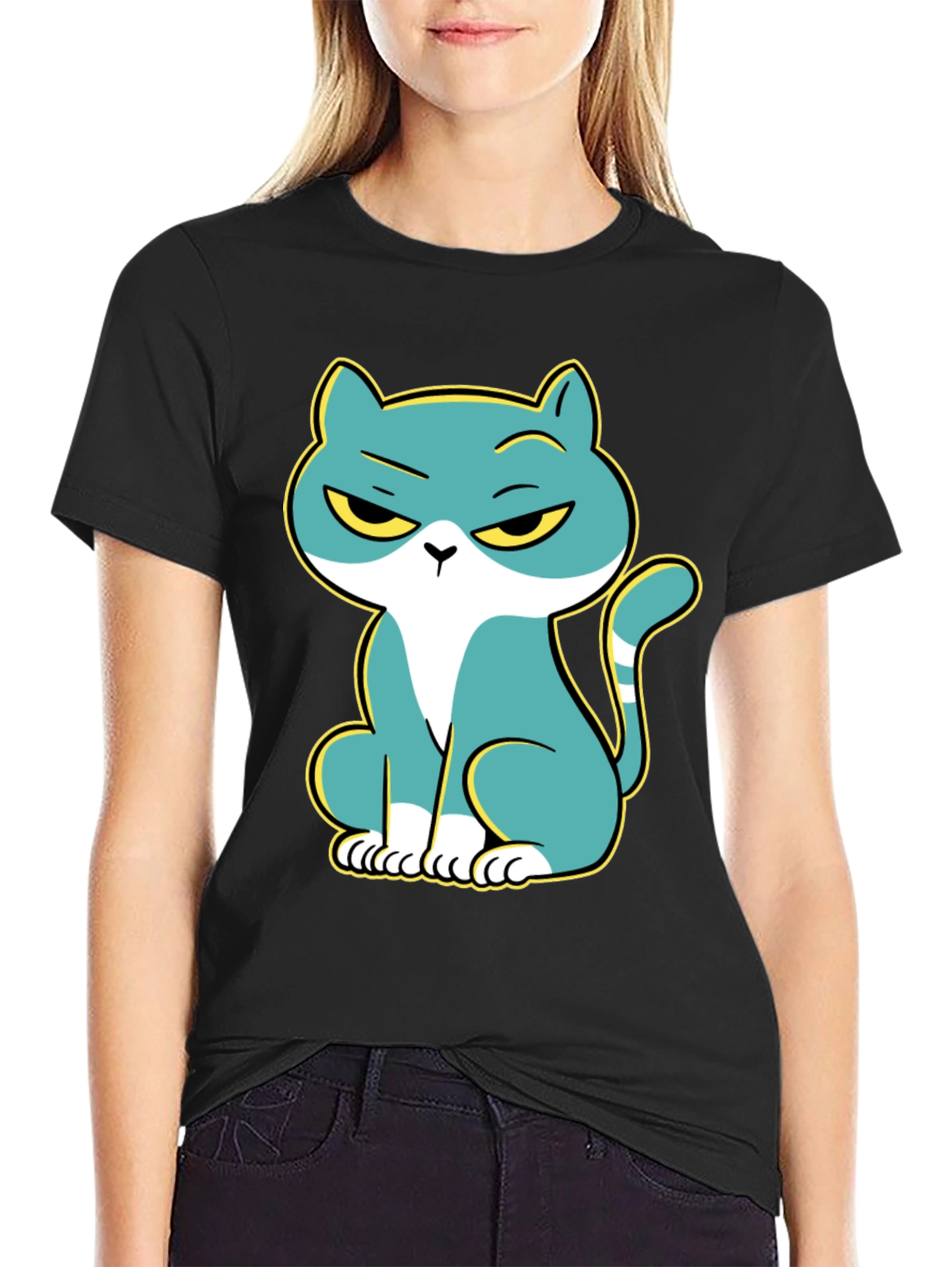 Grumpy Cat Graphic Print Black T-Shirt