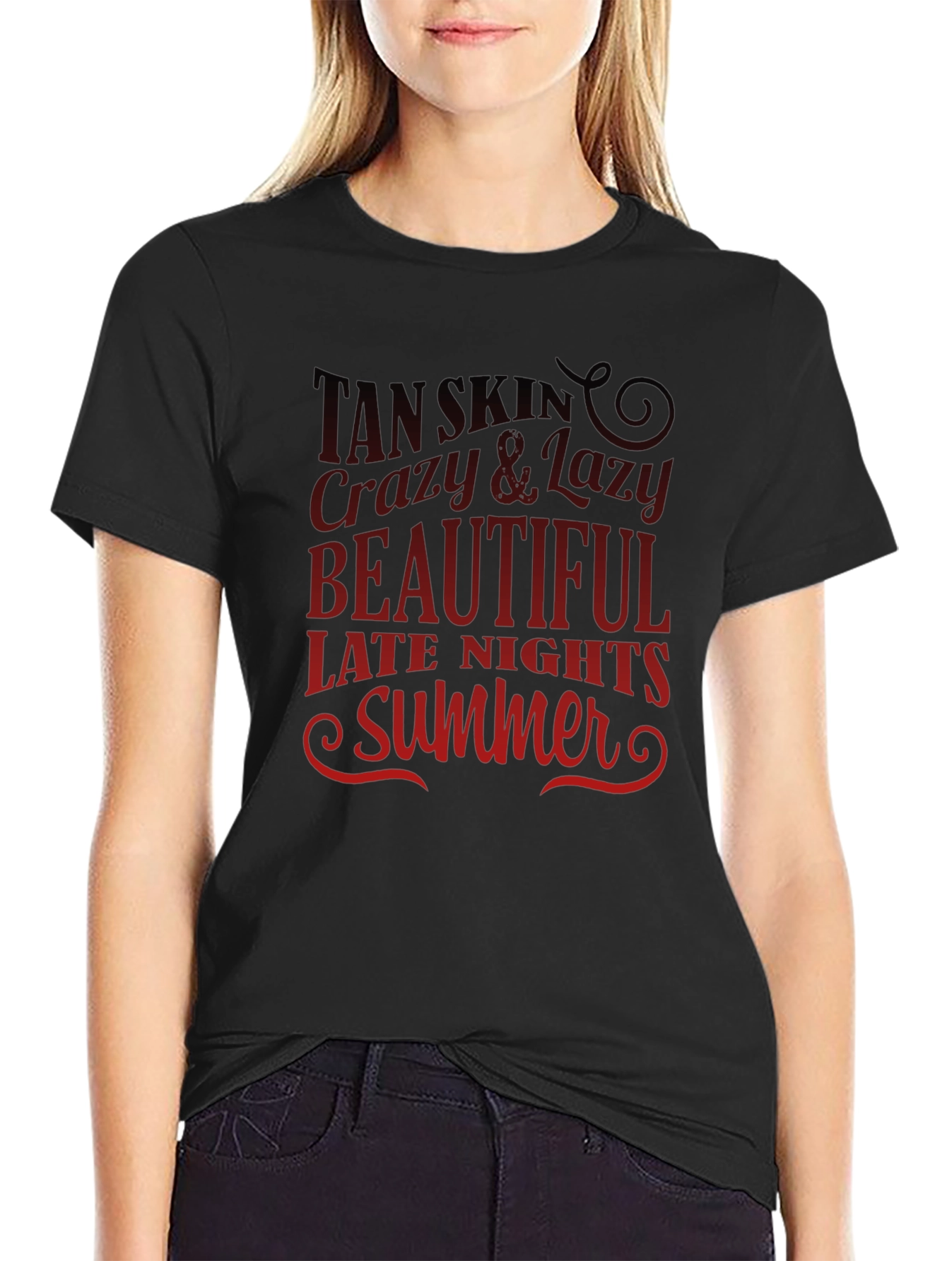 Tan Skin Crazy Lazy Beautiful Summer Black T-Shirt