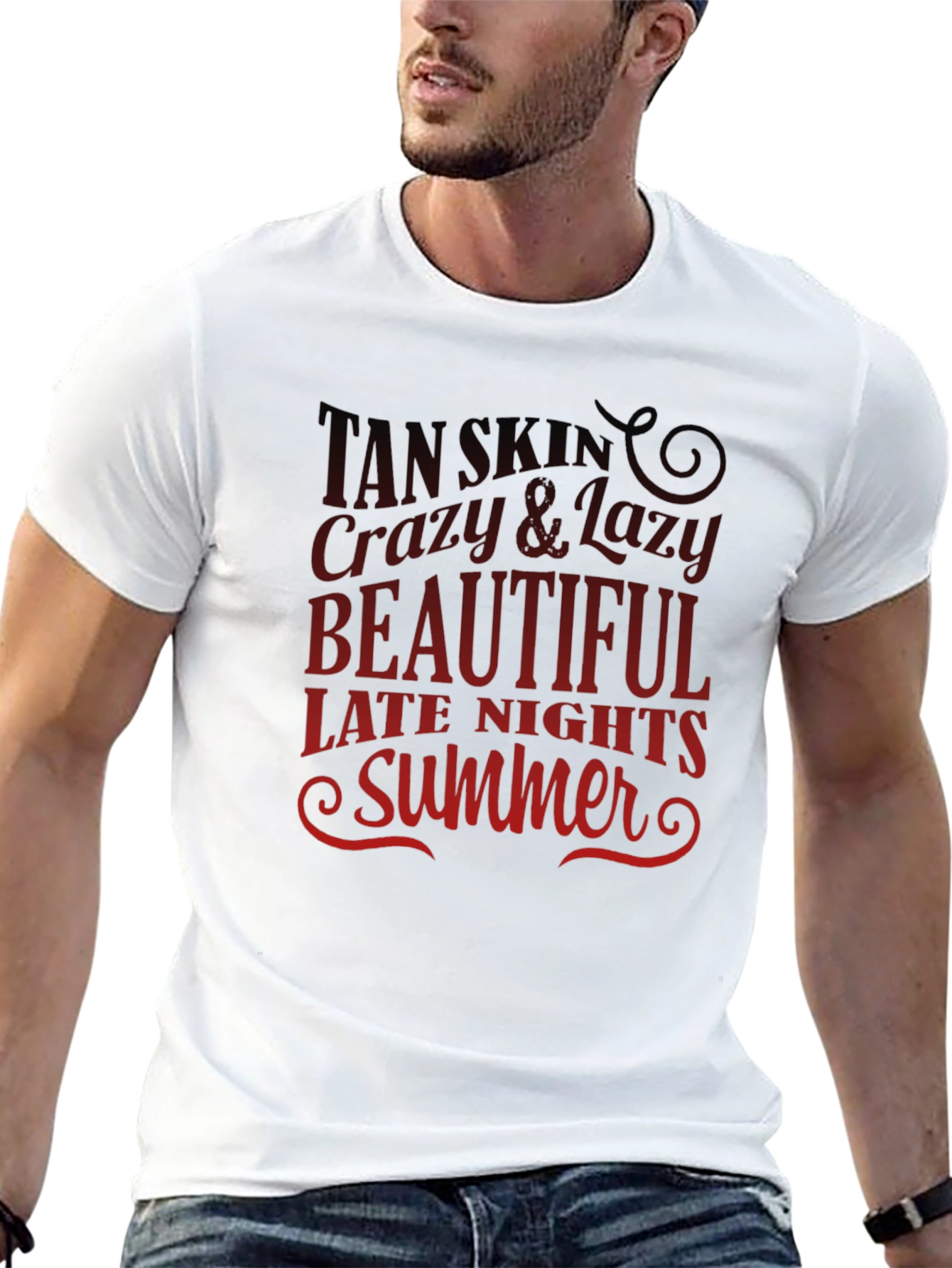 Tan Skin Crazy Lazy Beautiful Summer Black T-Shirt