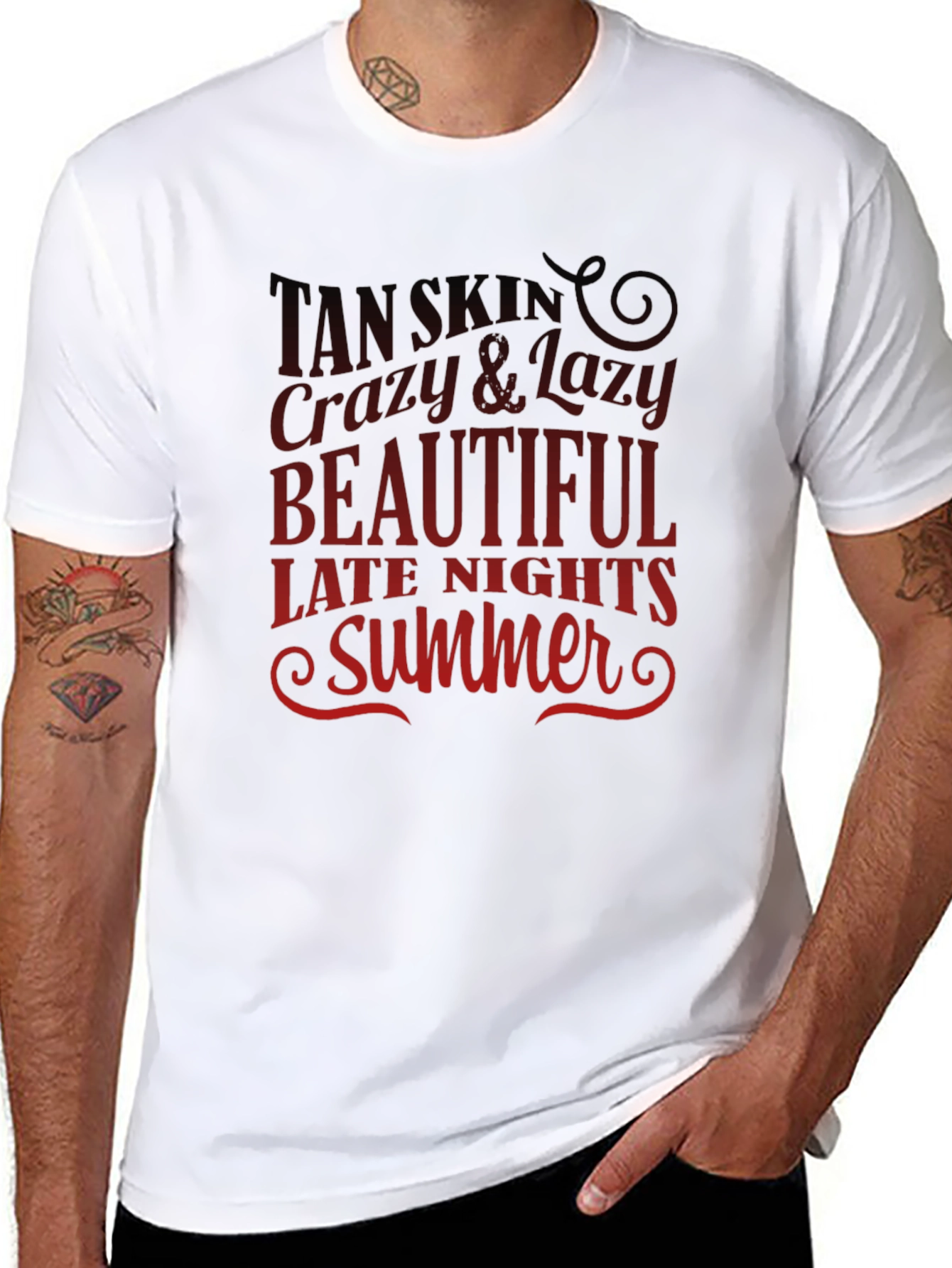 Tan Skin Crazy Lazy Beautiful Summer Black T-Shirt