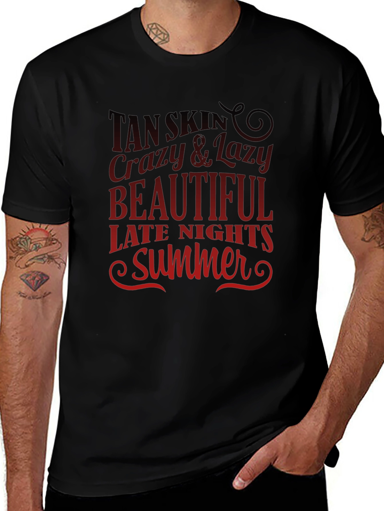 Tan Skin Crazy Lazy Beautiful Summer Black T-Shirt
