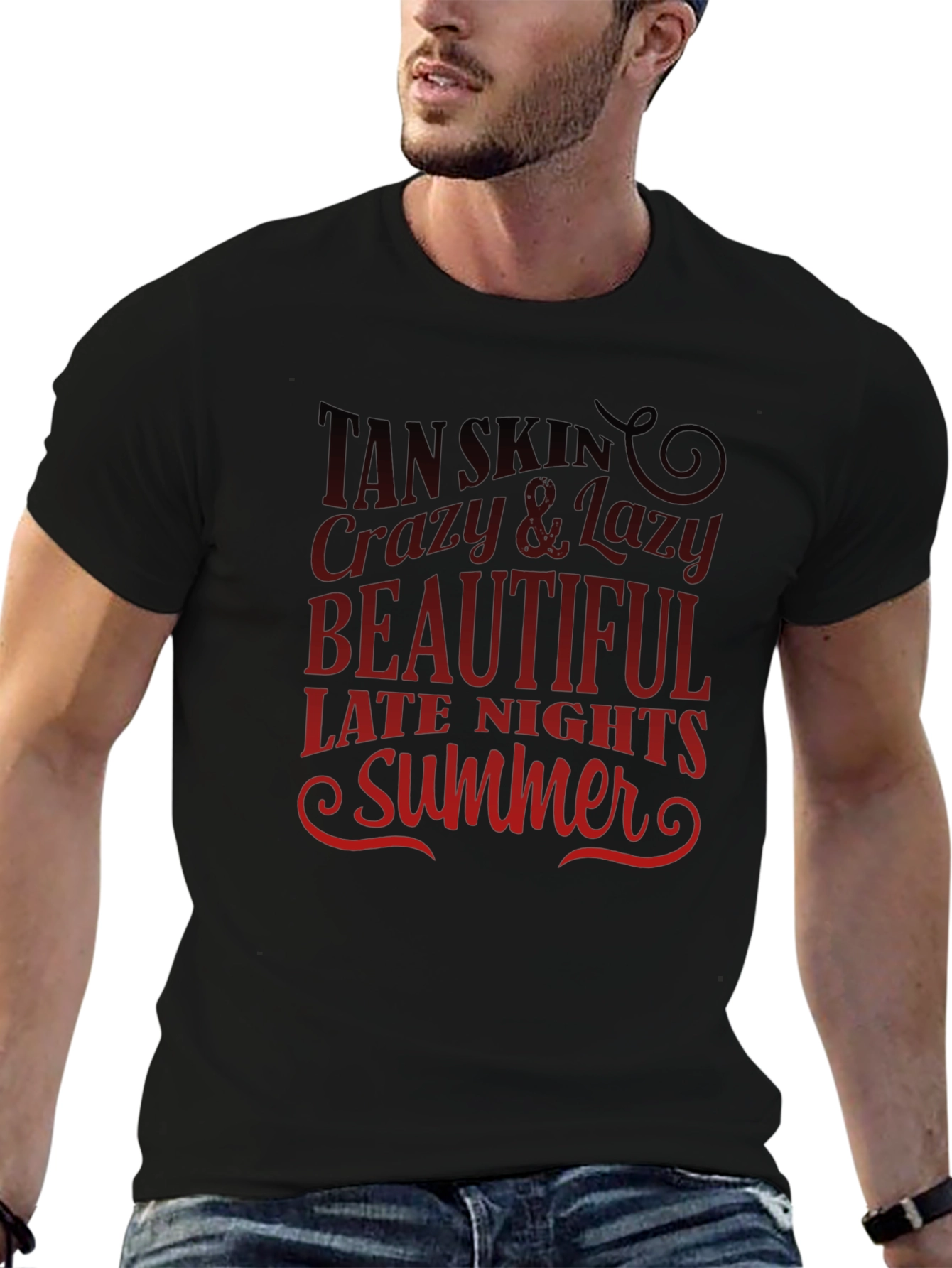Tan Skin Crazy Lazy Beautiful Summer Black T-Shirt
