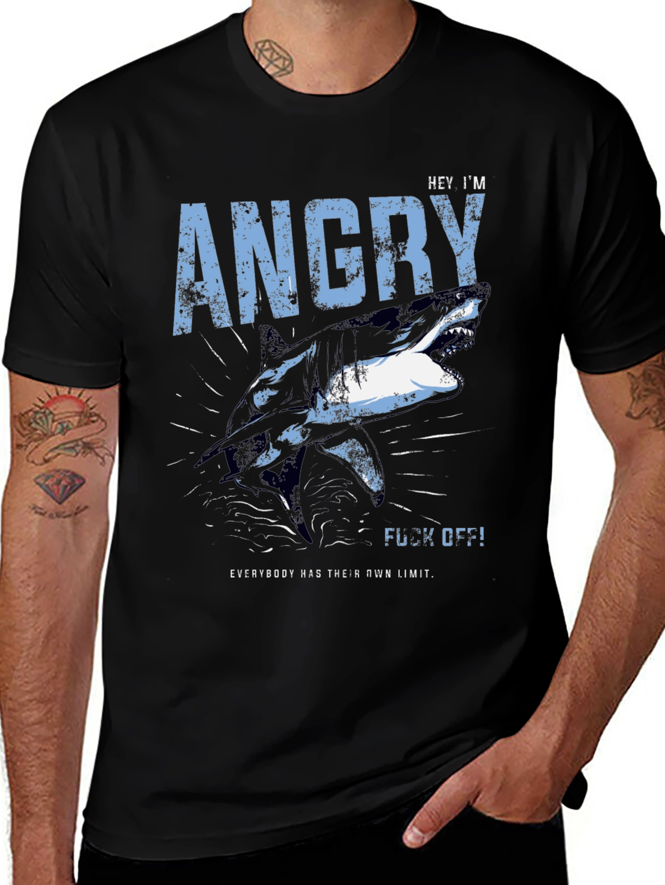 Angry Shark Graphic T-Shirt - Mens Black Tee