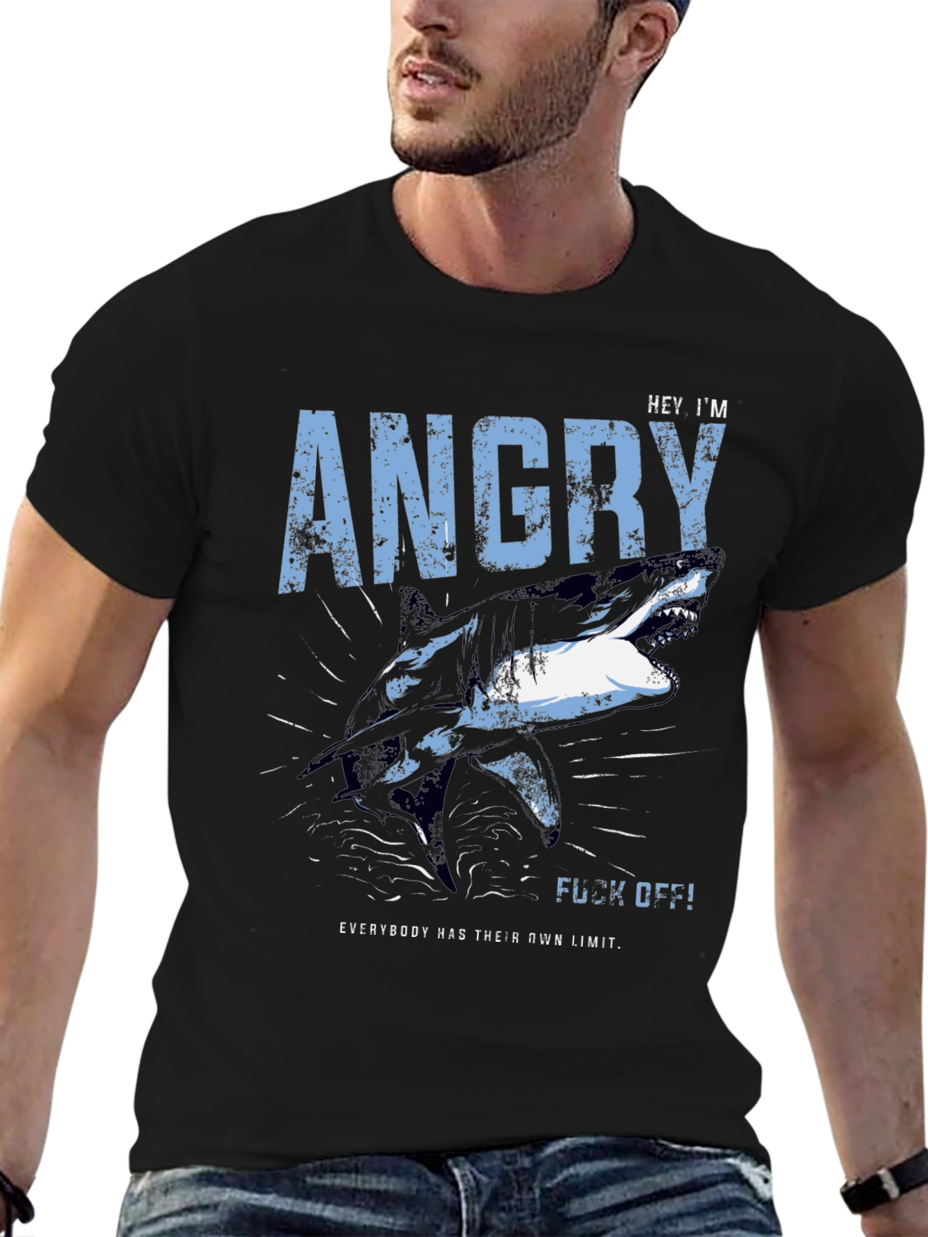 Angry Shark Graphic T-Shirt - Mens Black Tee