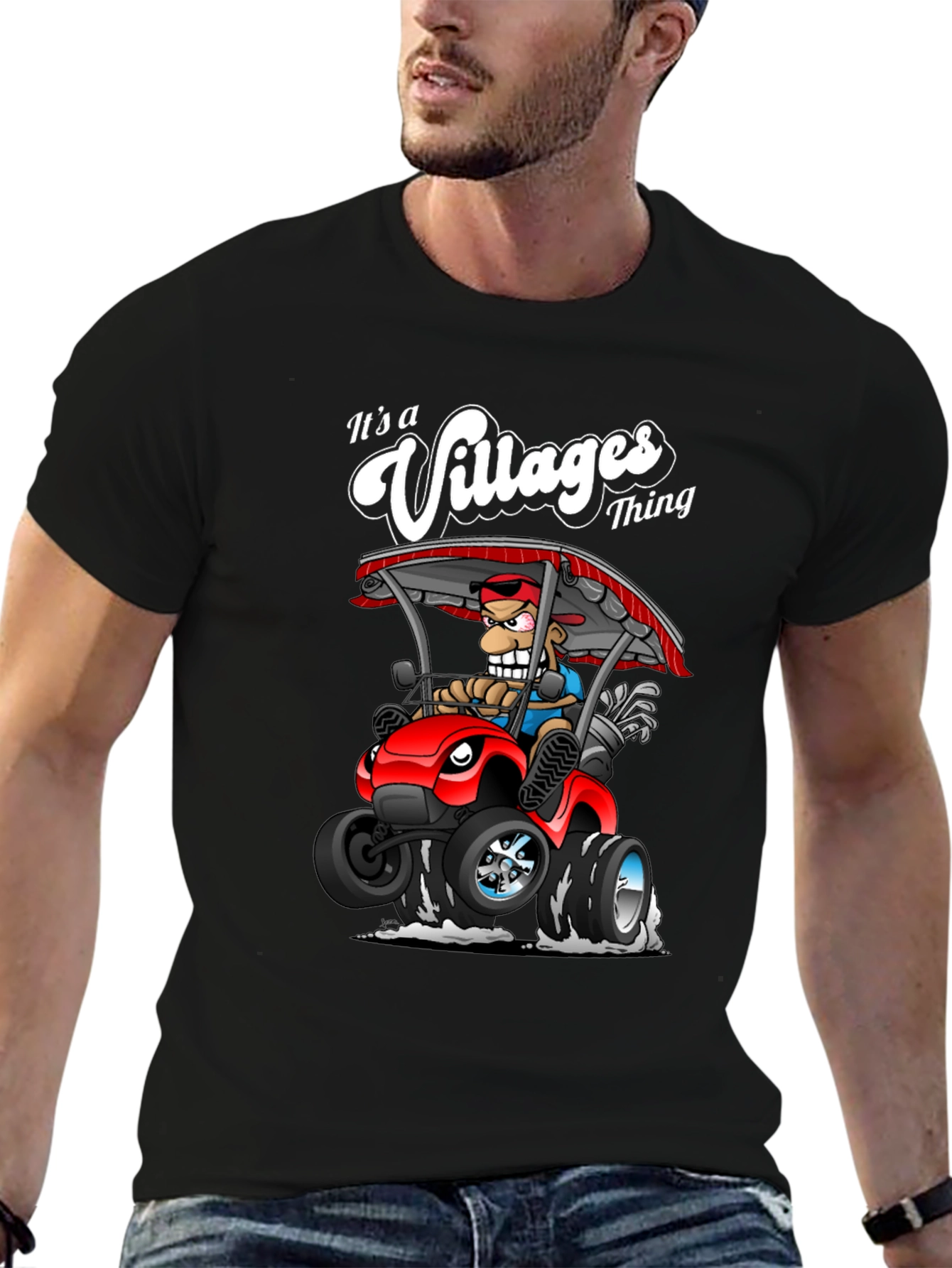 Villages Thing Cartoon Graphic Tee - Golf Cart Design