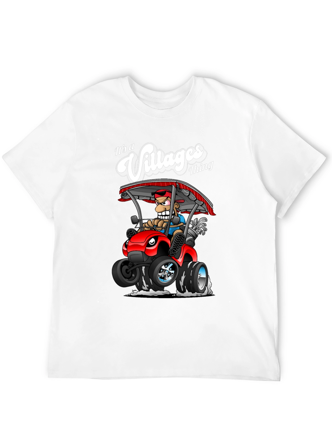 Villages Thing Cartoon Graphic Tee - Golf Cart Design
