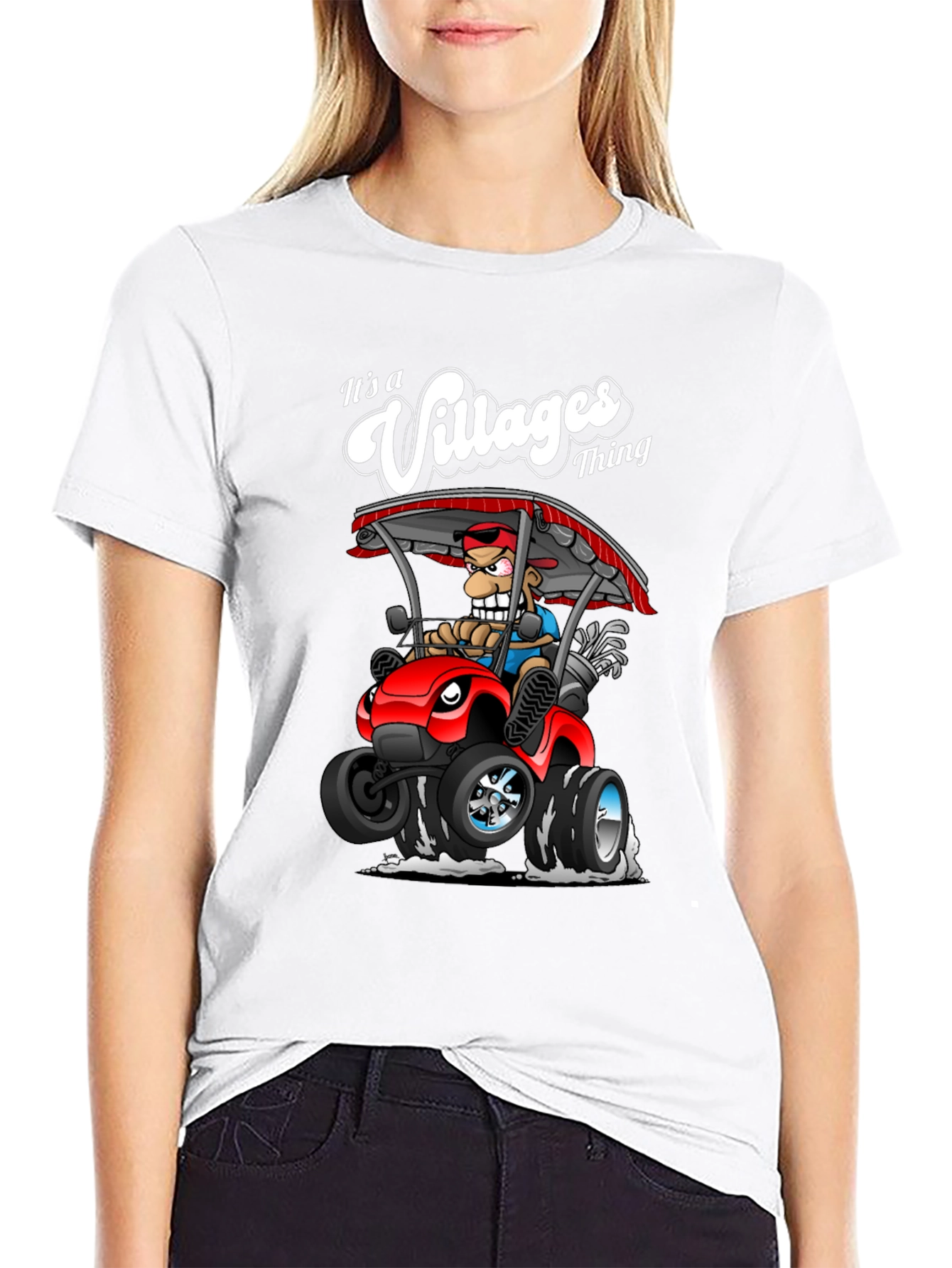 Villages Thing Cartoon Graphic Tee - Golf Cart Design