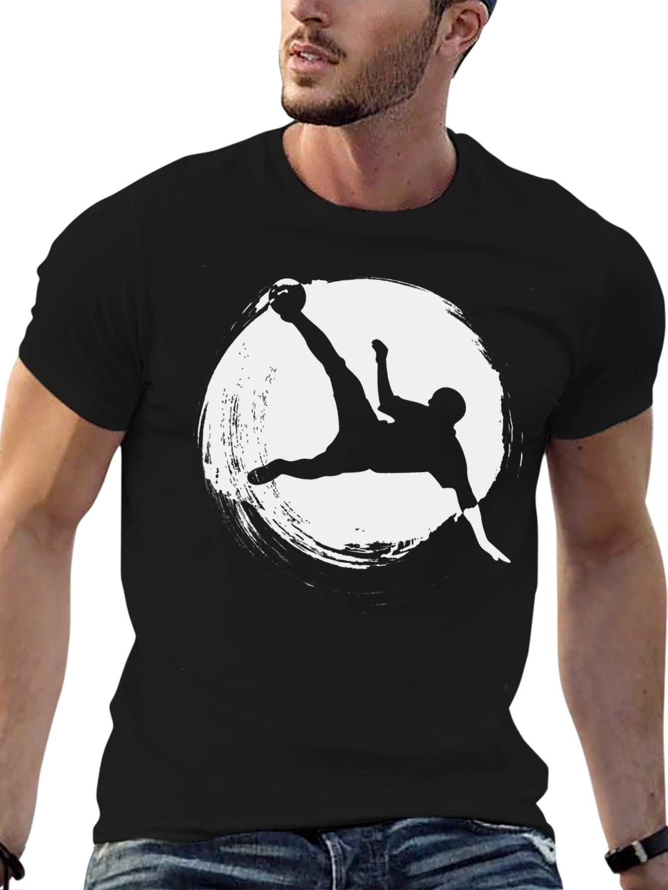 Soccer Kick Graphic Tee - Stylish Mens Black T-Shirt