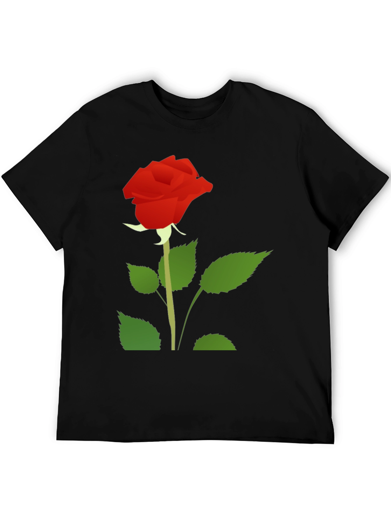 Black T-Shirt with Red Rose Graphic Print
