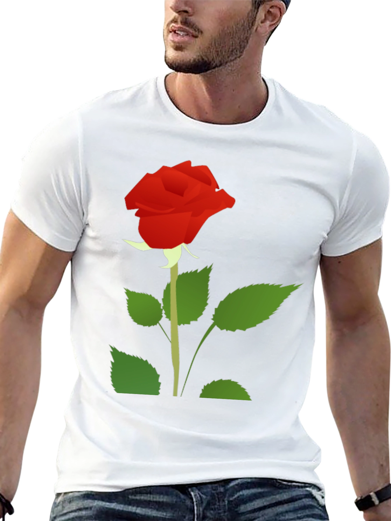 Black T-Shirt with Red Rose Graphic Print
