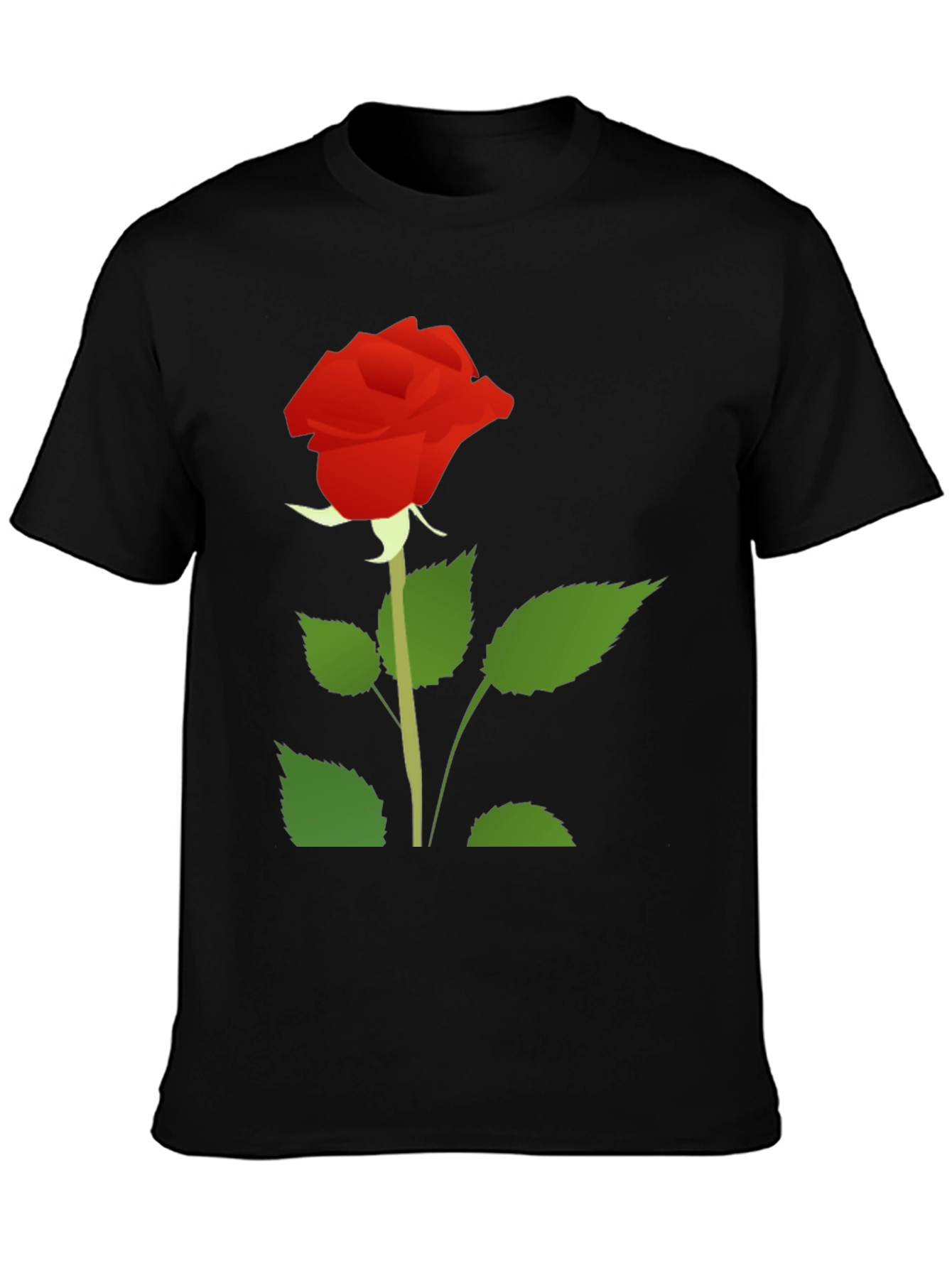 Black T-Shirt with Red Rose Graphic Print