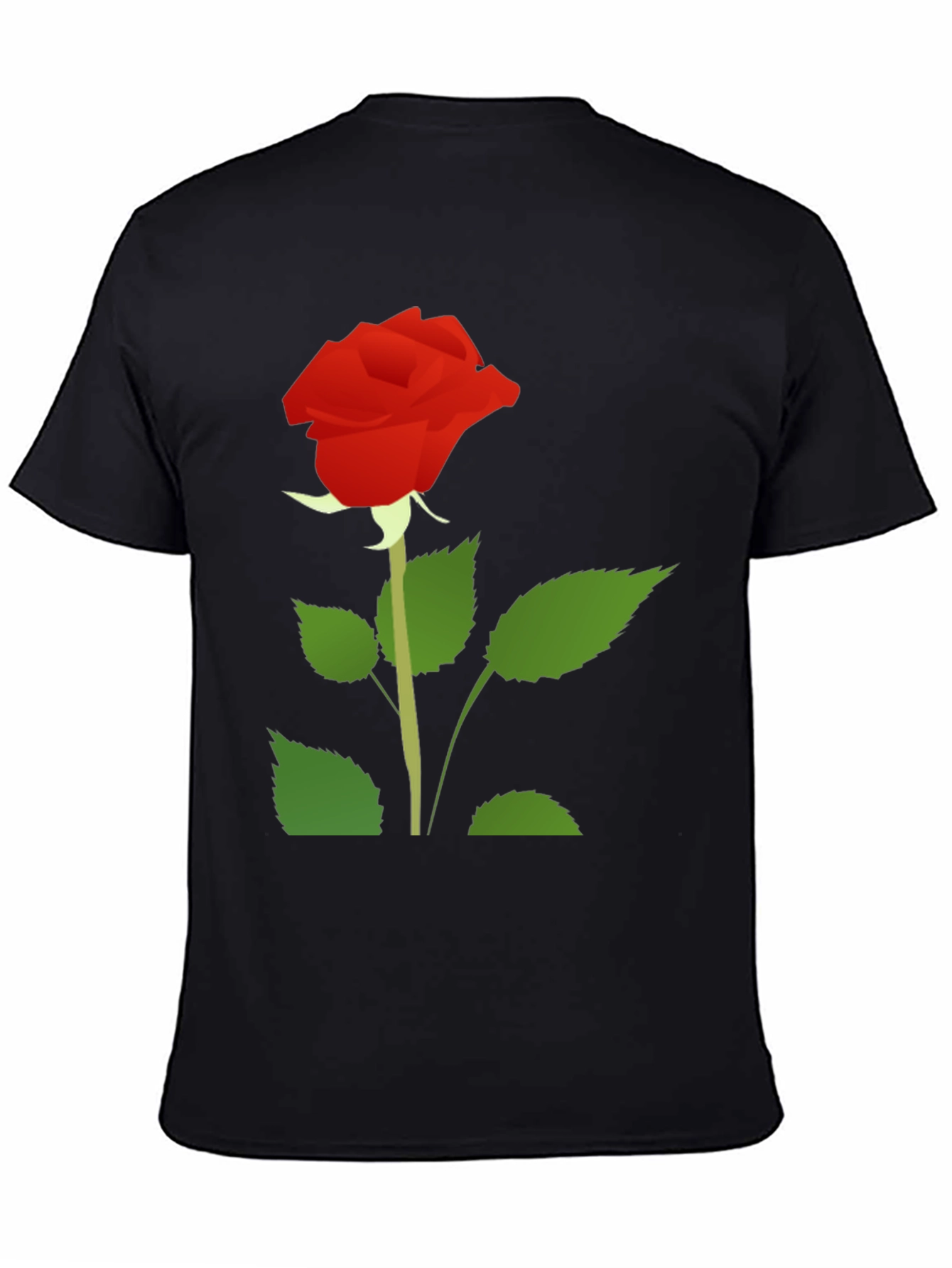 Black T-Shirt with Red Rose Graphic Print