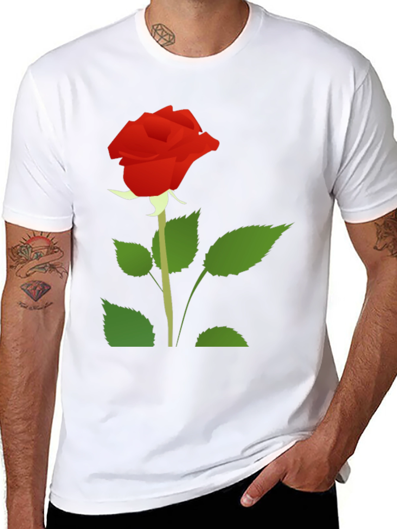 Black T-Shirt with Red Rose Graphic Print