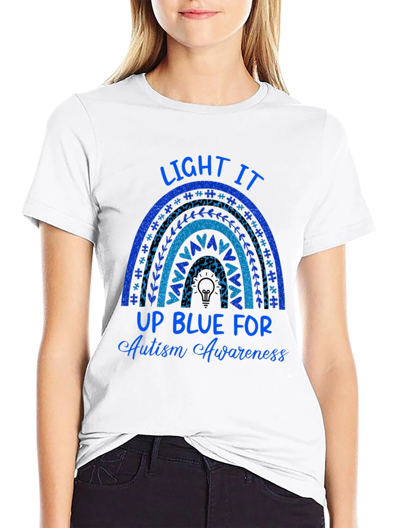 Autism Awareness T-Shirt Light It Up Blue Rainbow Tee