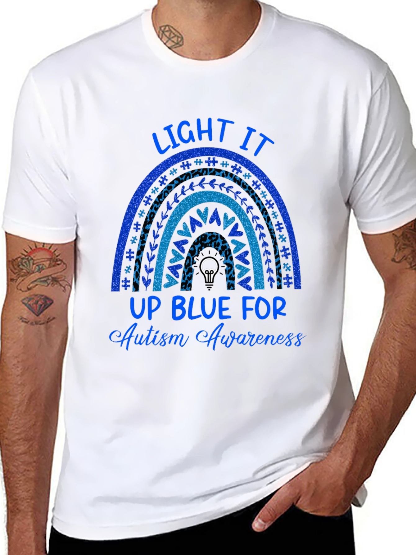 Autism Awareness T-Shirt Light It Up Blue Rainbow Tee