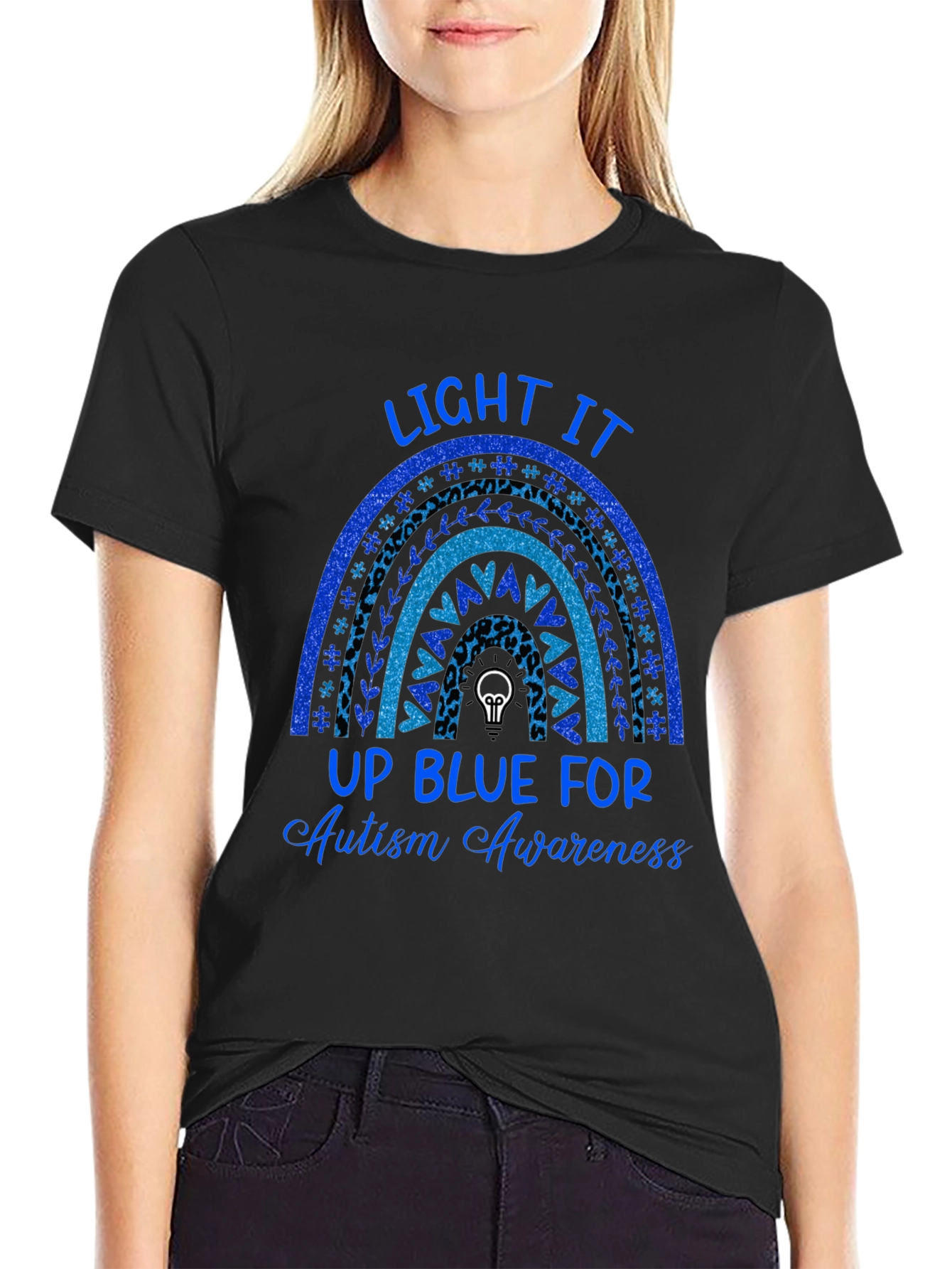 Autism Awareness T-Shirt Light It Up Blue Rainbow Tee
