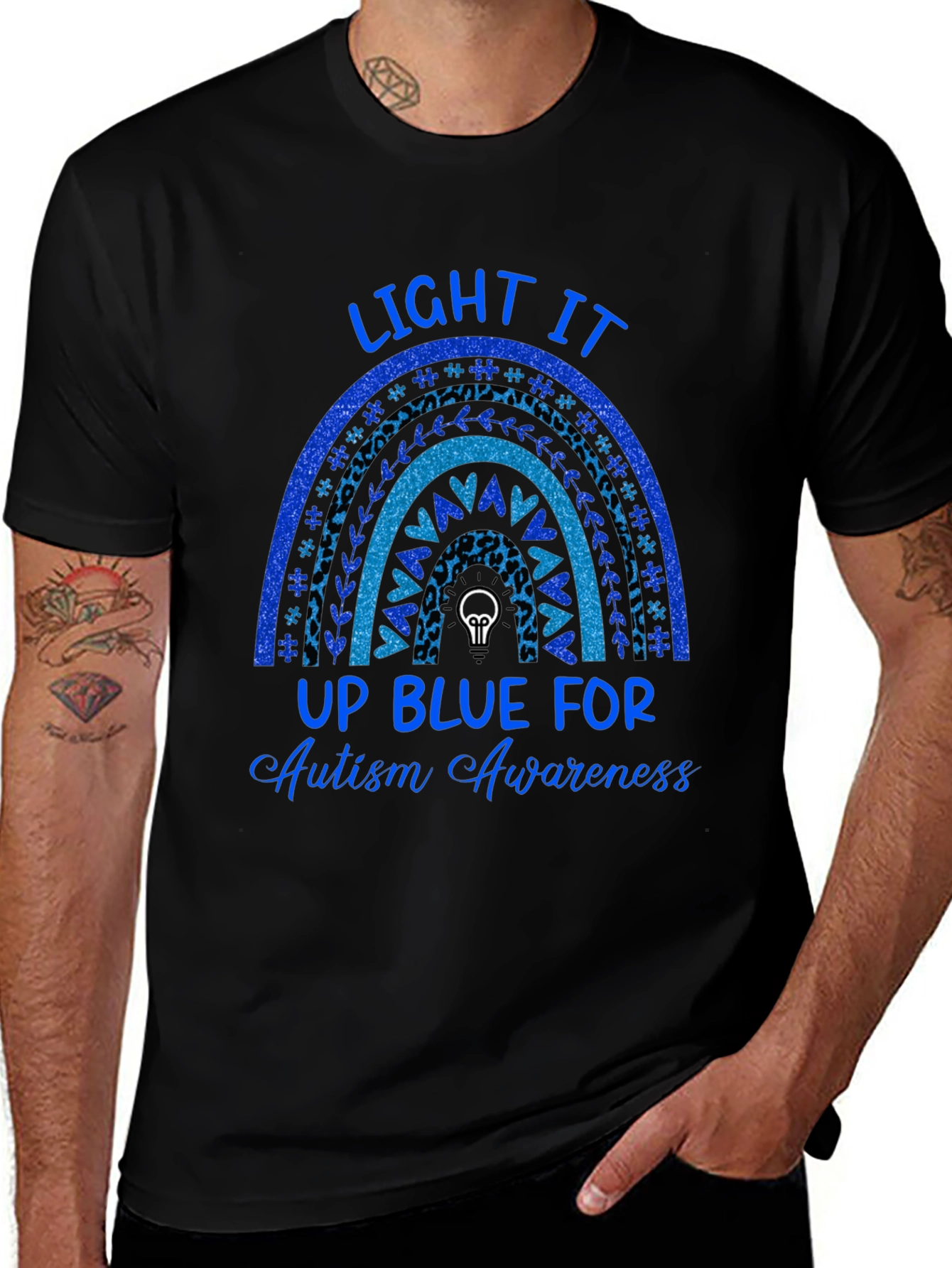 Autism Awareness T-Shirt Light It Up Blue Rainbow Tee