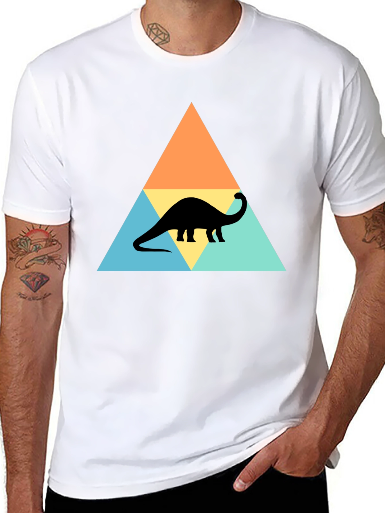 Dino Triangle Tee - Retro Style Brontosaurus T-Shirt