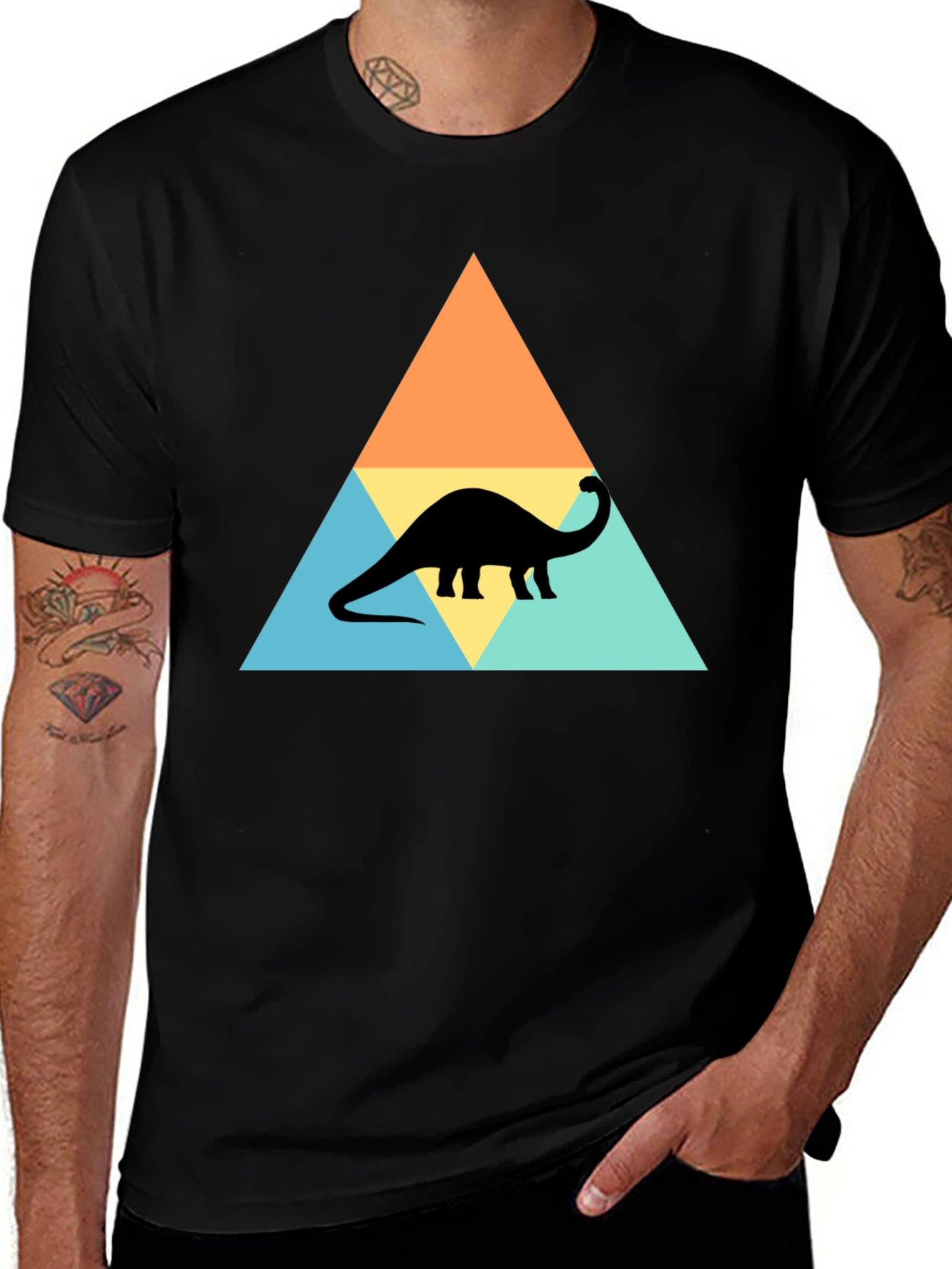 Dino Triangle Tee - Retro Style Brontosaurus T-Shirt