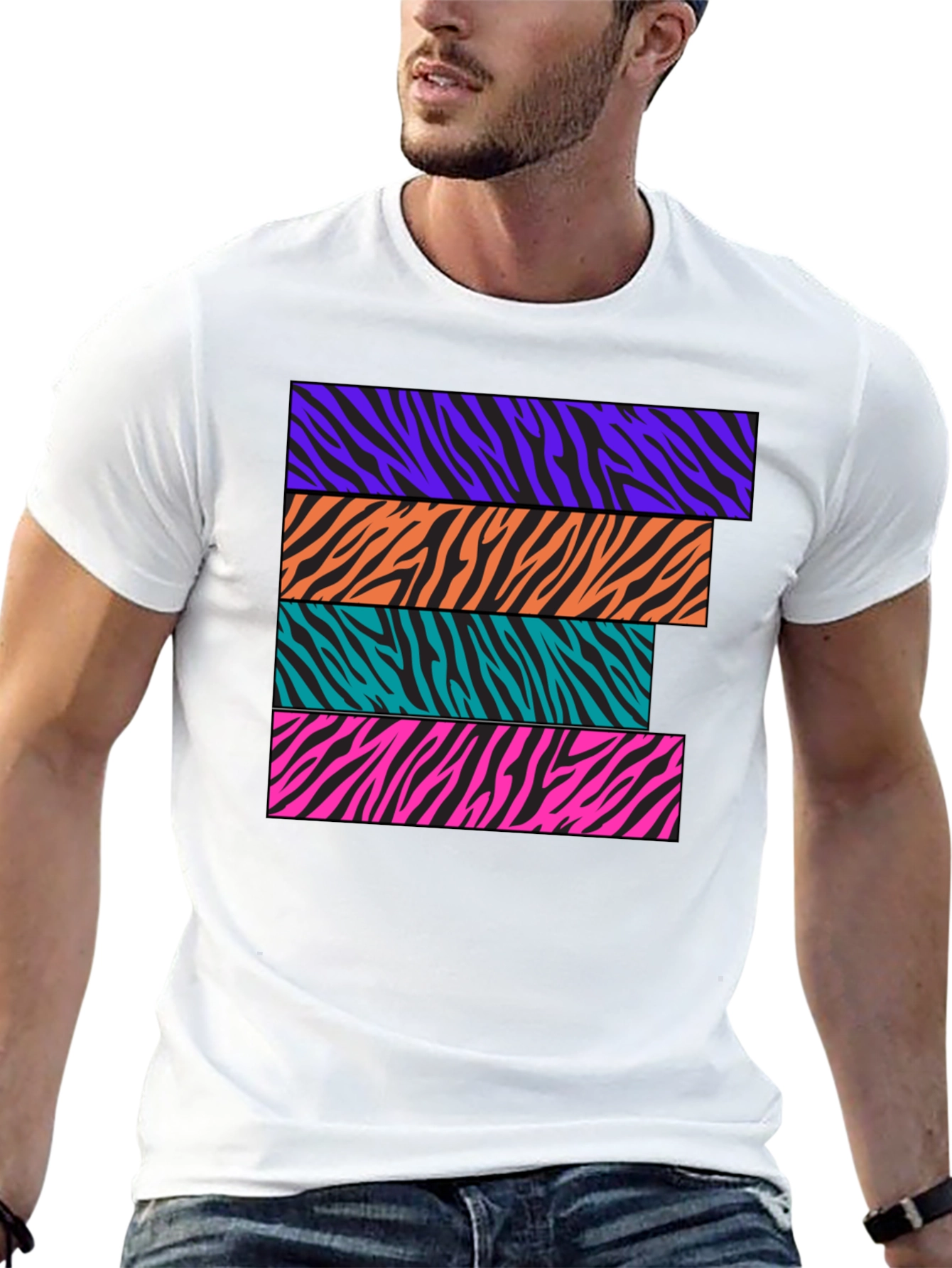 Zebra Stripe Graphic Tee - Retro Style