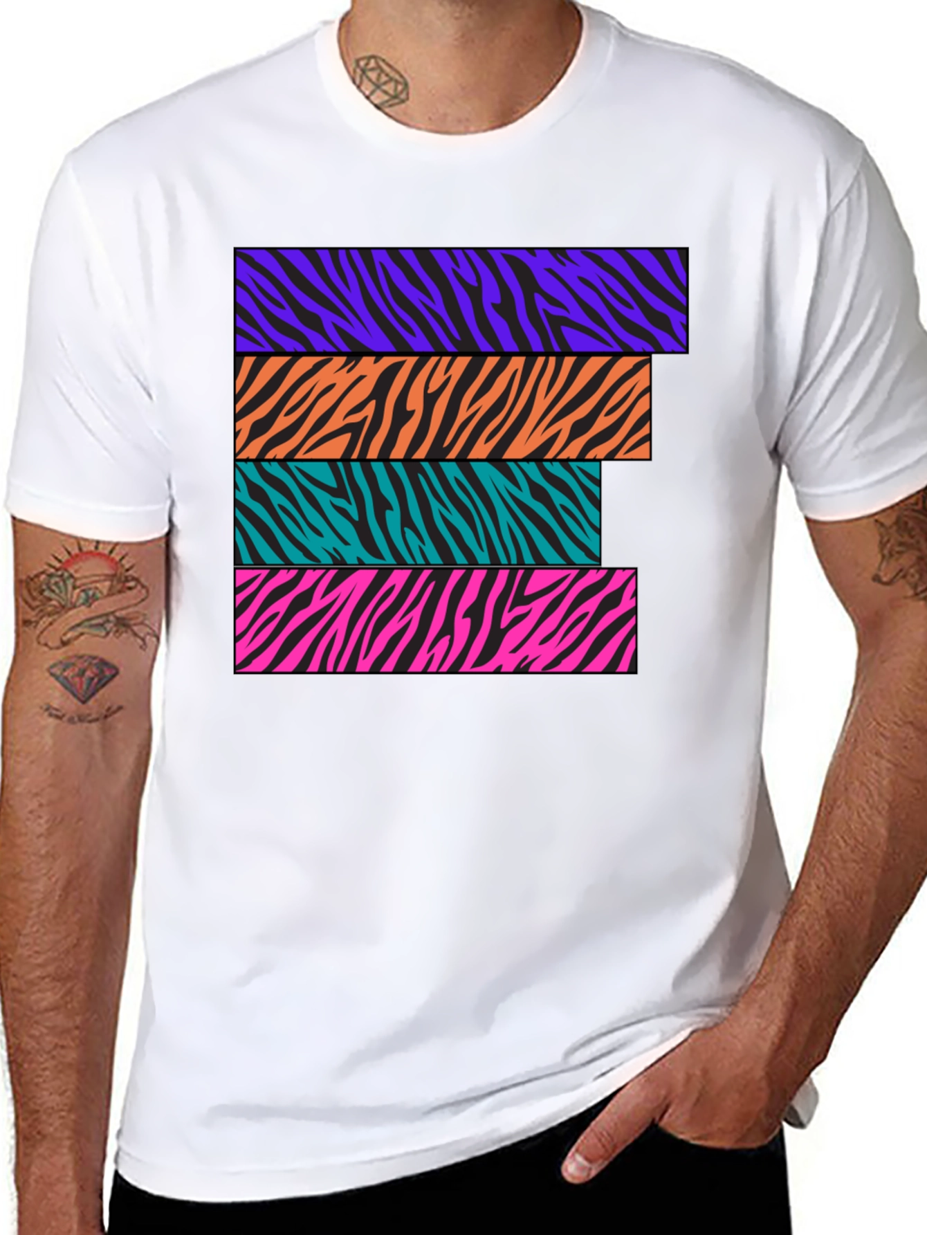 Zebra Stripe Graphic Tee - Retro Style