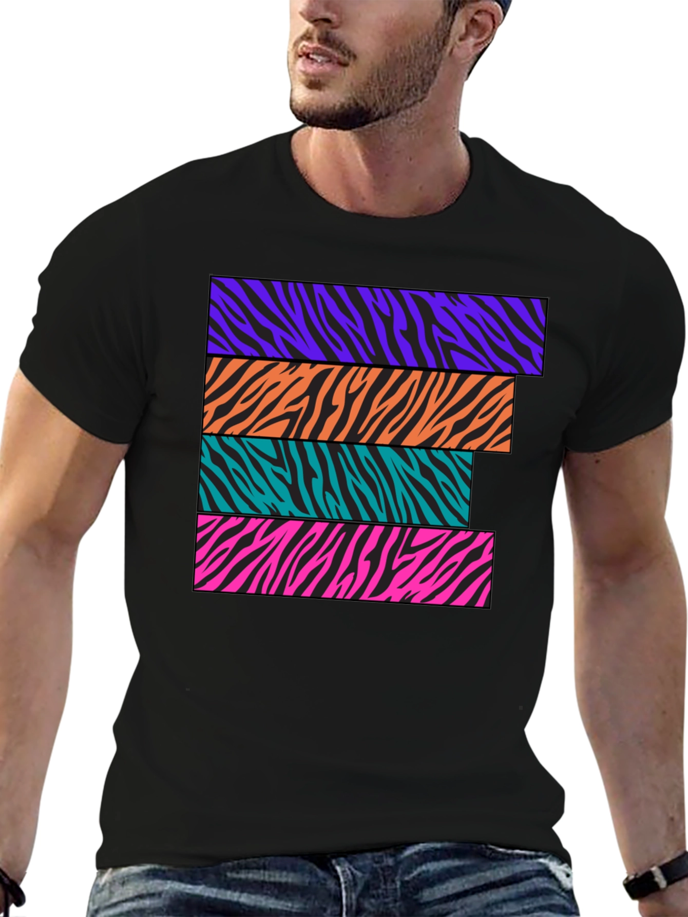 Zebra Stripe Graphic Tee - Retro Style