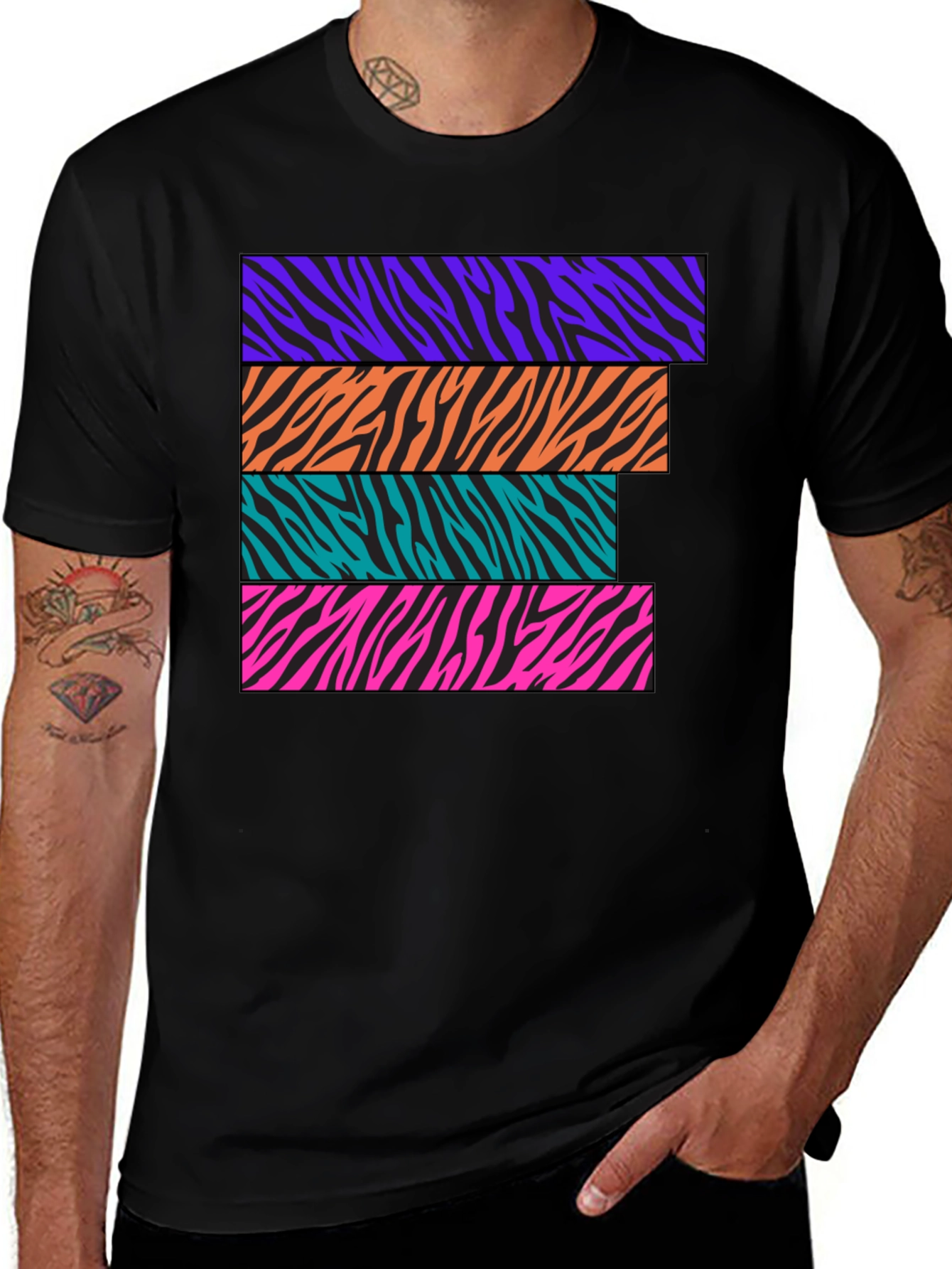 Zebra Stripe Graphic Tee - Retro Style
